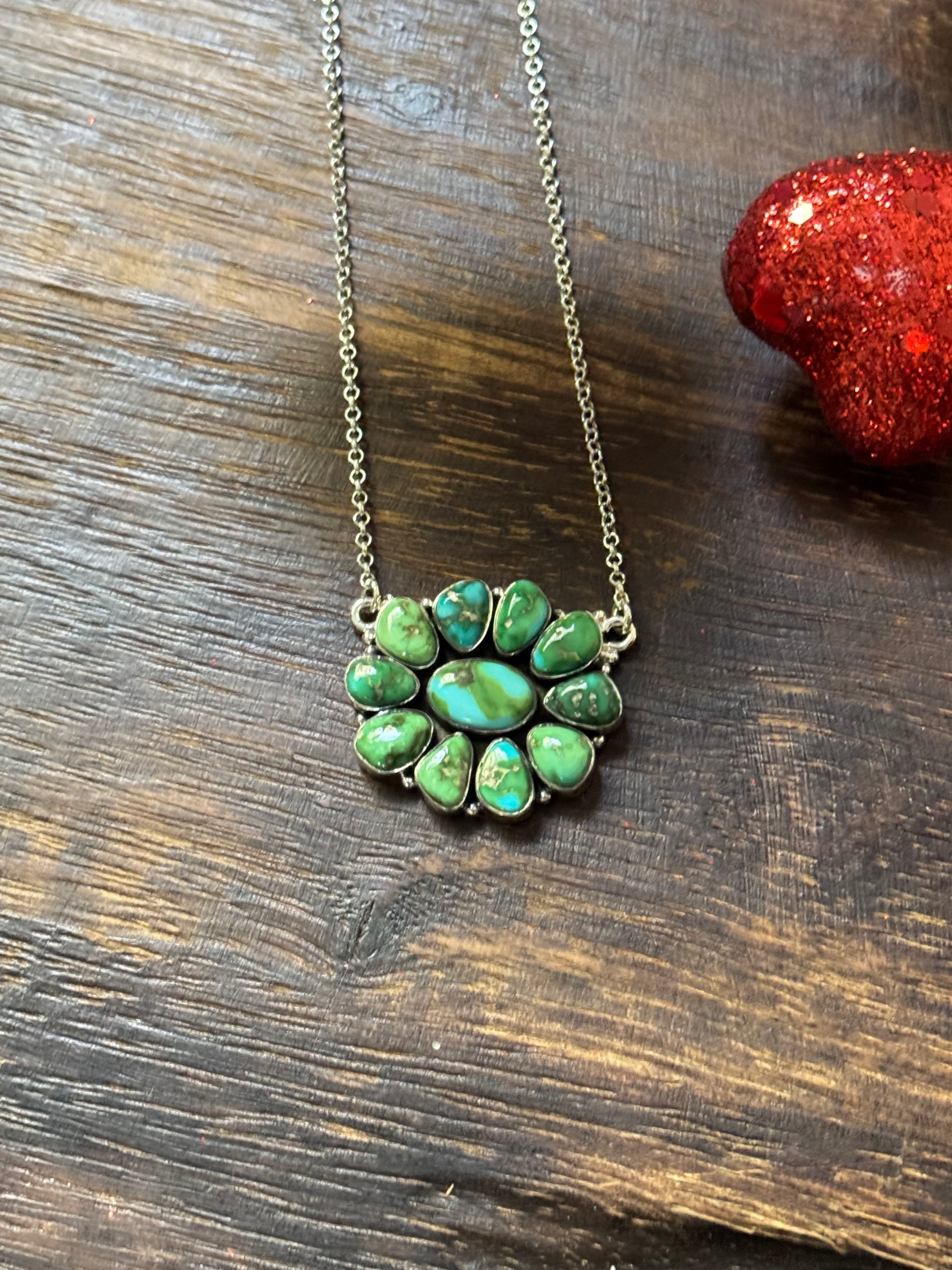 Southwest Made Sonoran Mountain Turquoise & Sterling Silver Cluster Necklace