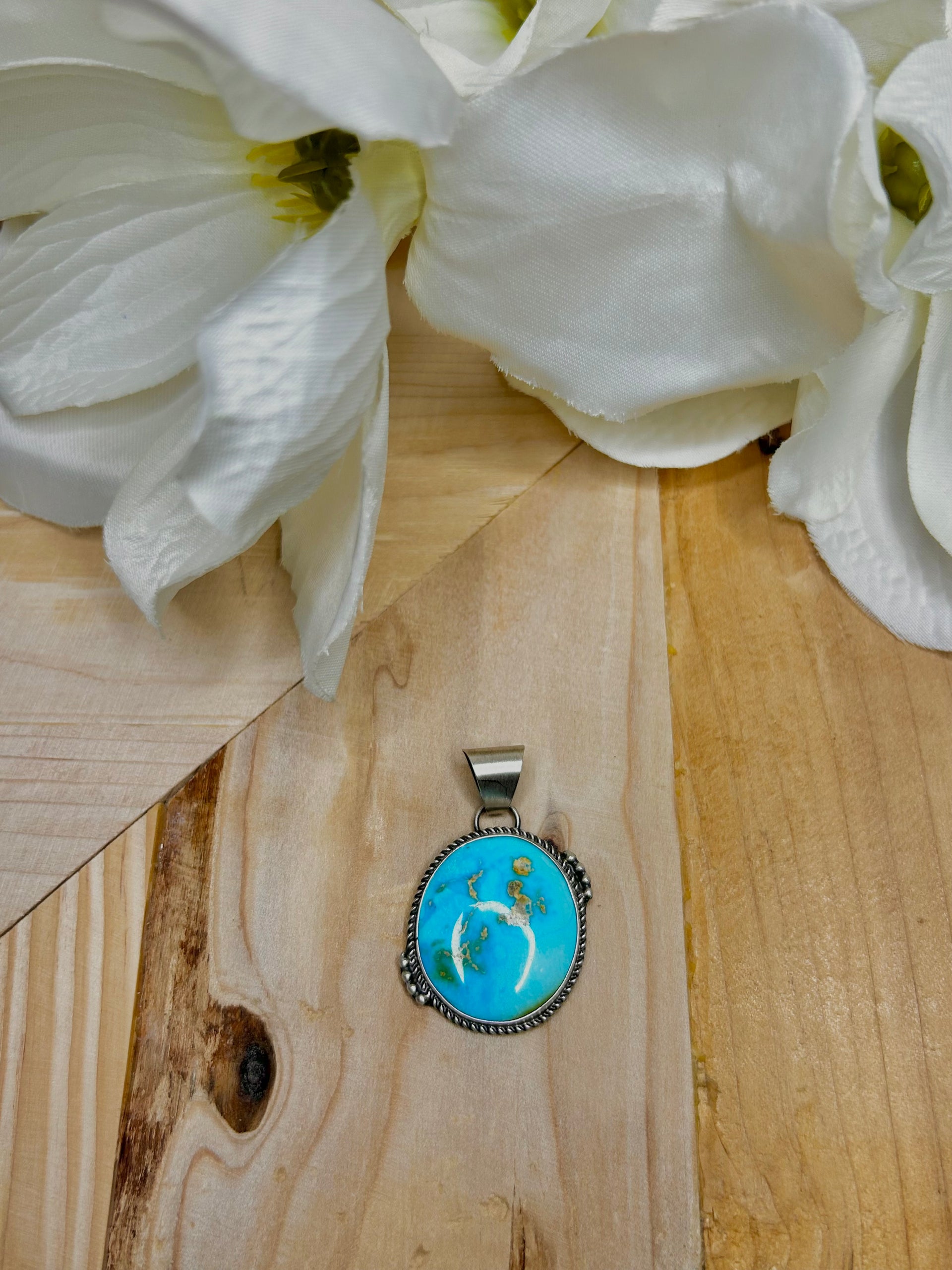 Navajo Made Sonoran Mountain Turquoise & Sterling Silver Pendant