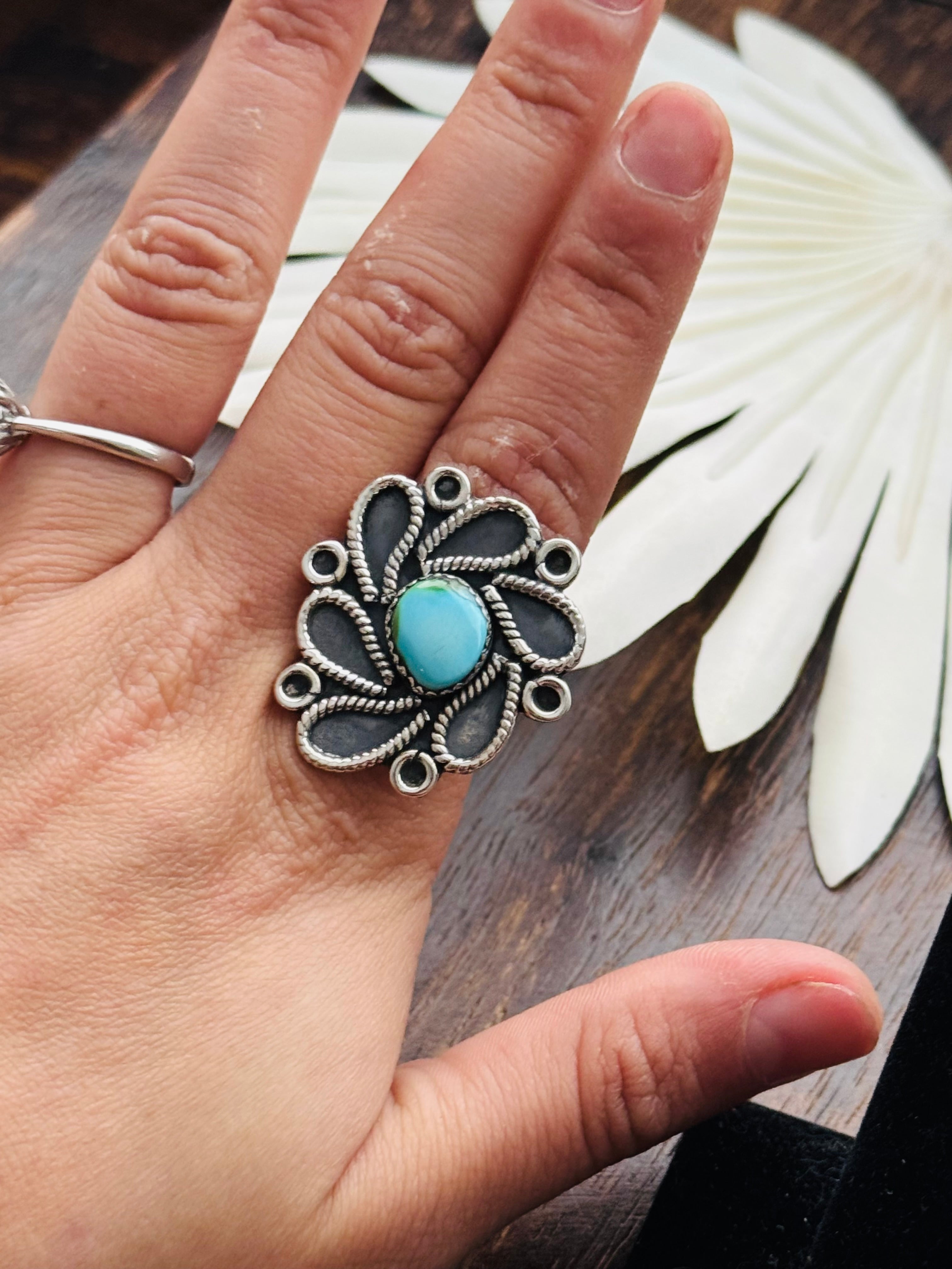 Southwest Handmade Sonoran Mountain Turquoise & Sterling Silver Adjustable Cluster Ring