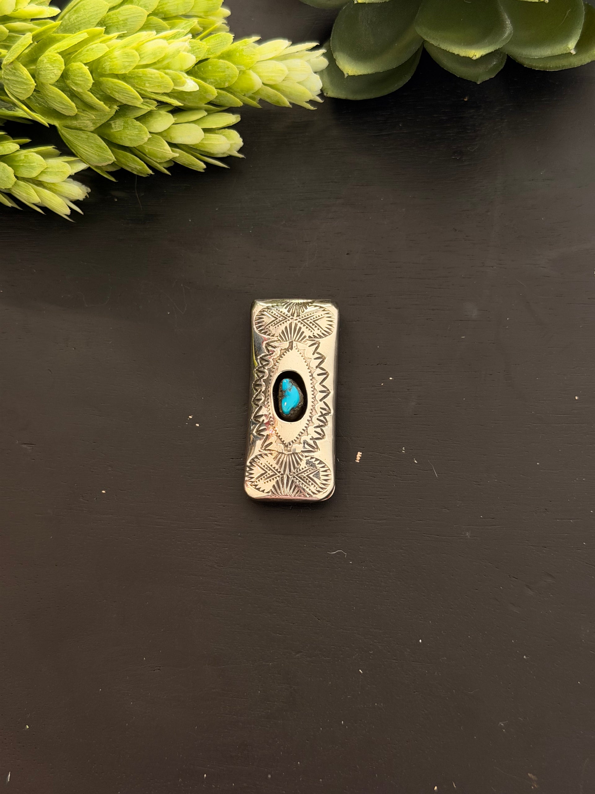 Navajo Made Kingman Turquoise & Sterling Silver Money Clip
