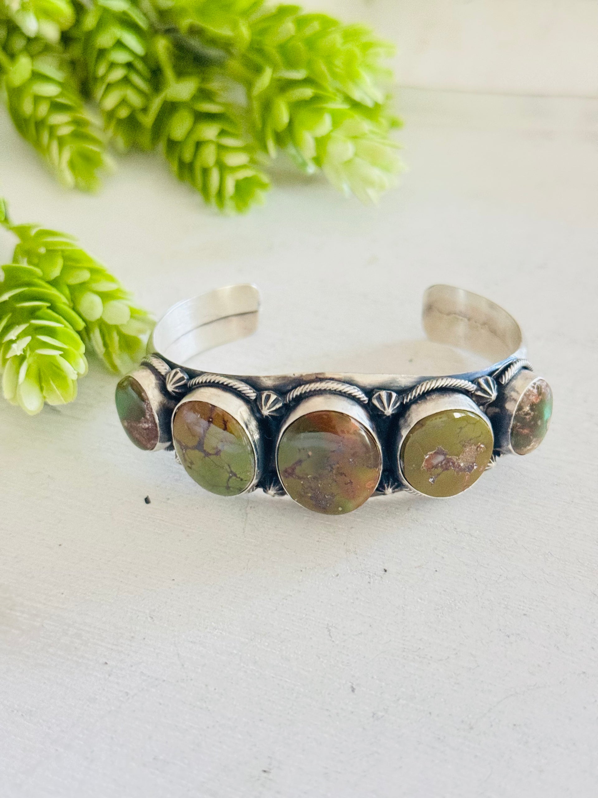 Navajo Made Royston Turquoise  & Sterling Silver Cuff Bracelet