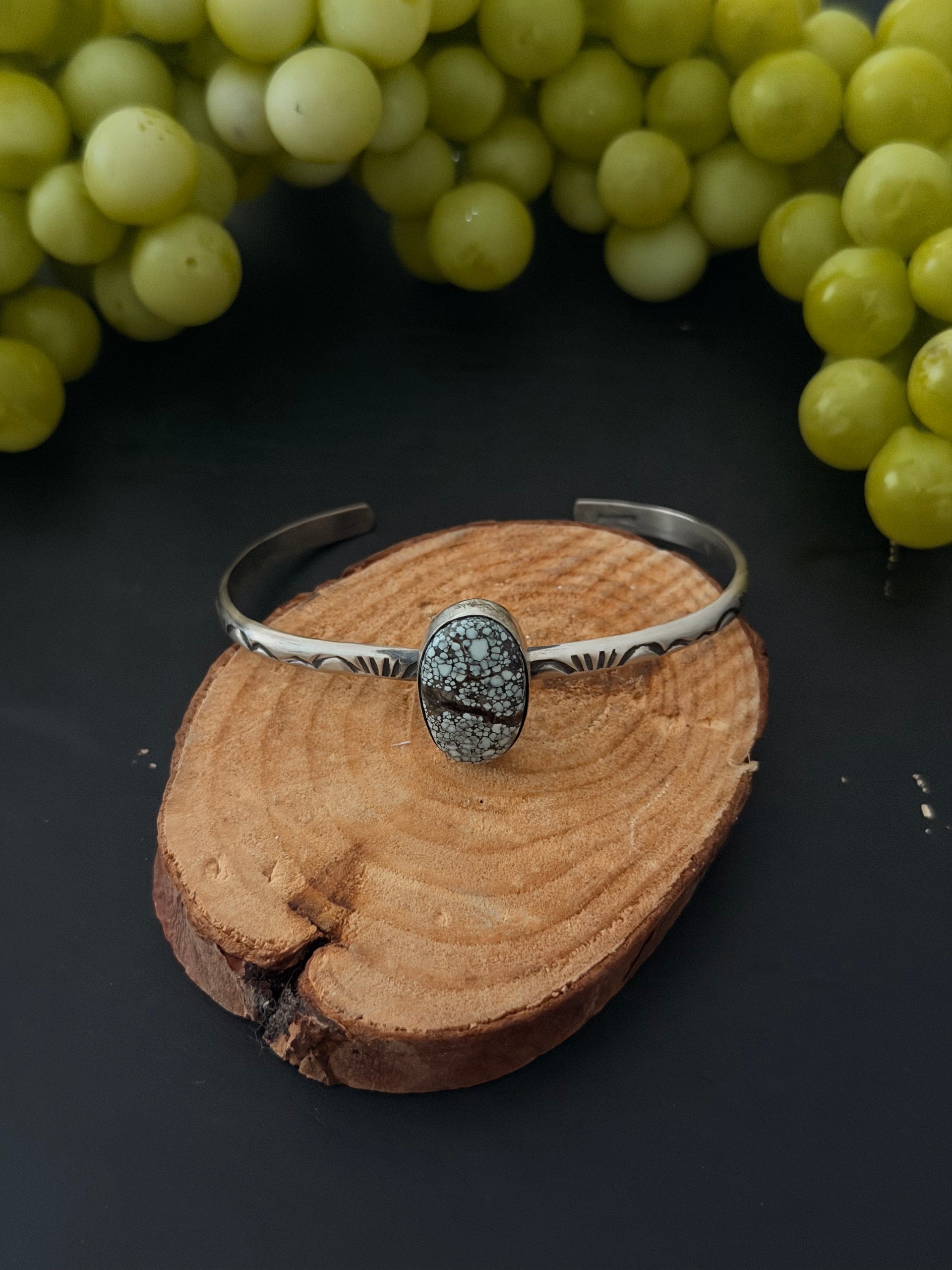 Navajo Made New Lander Variscite & Sterling Silver Cuff Bracelet
