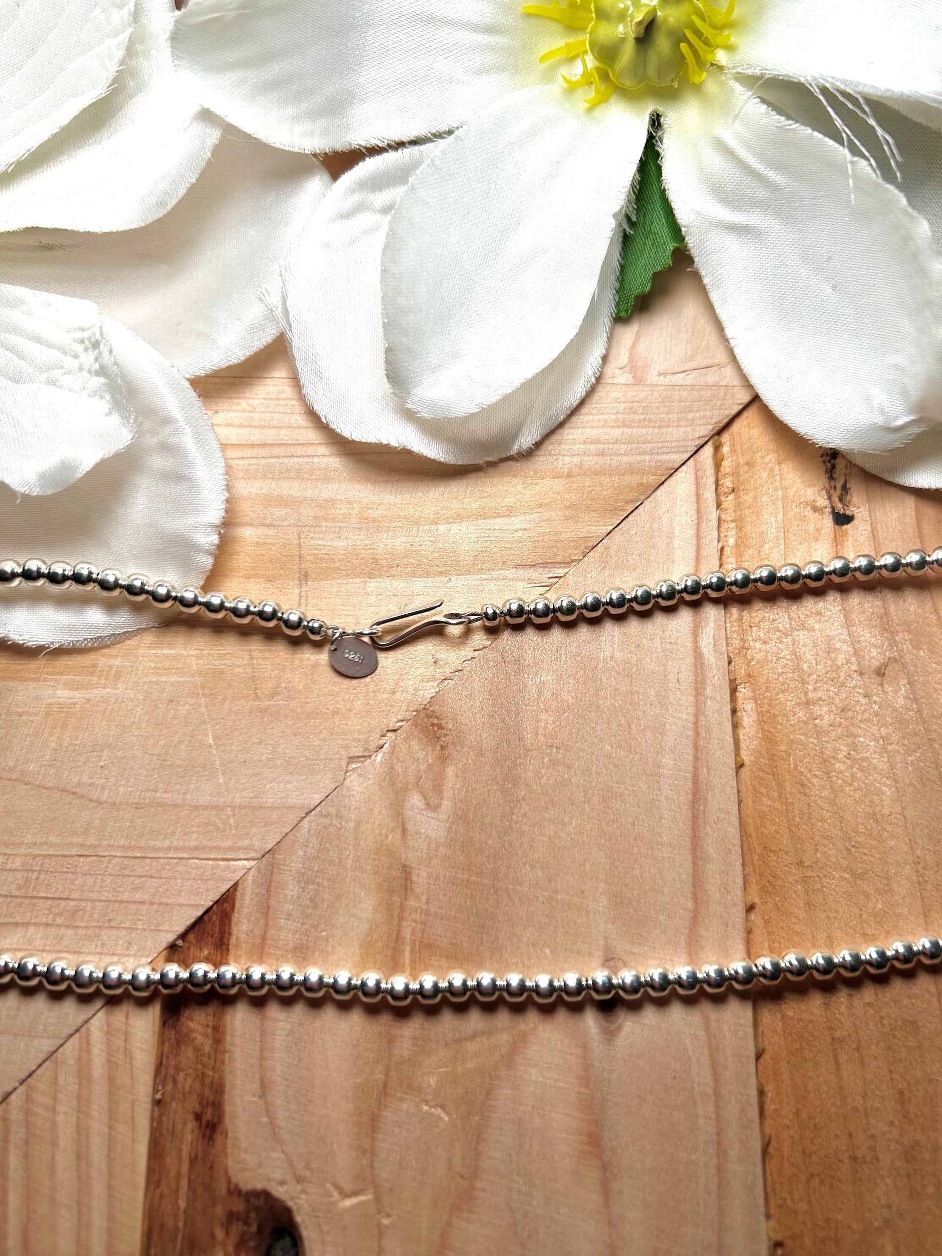 Navajo Made Strung 3 MM Sterling Silver Necklace