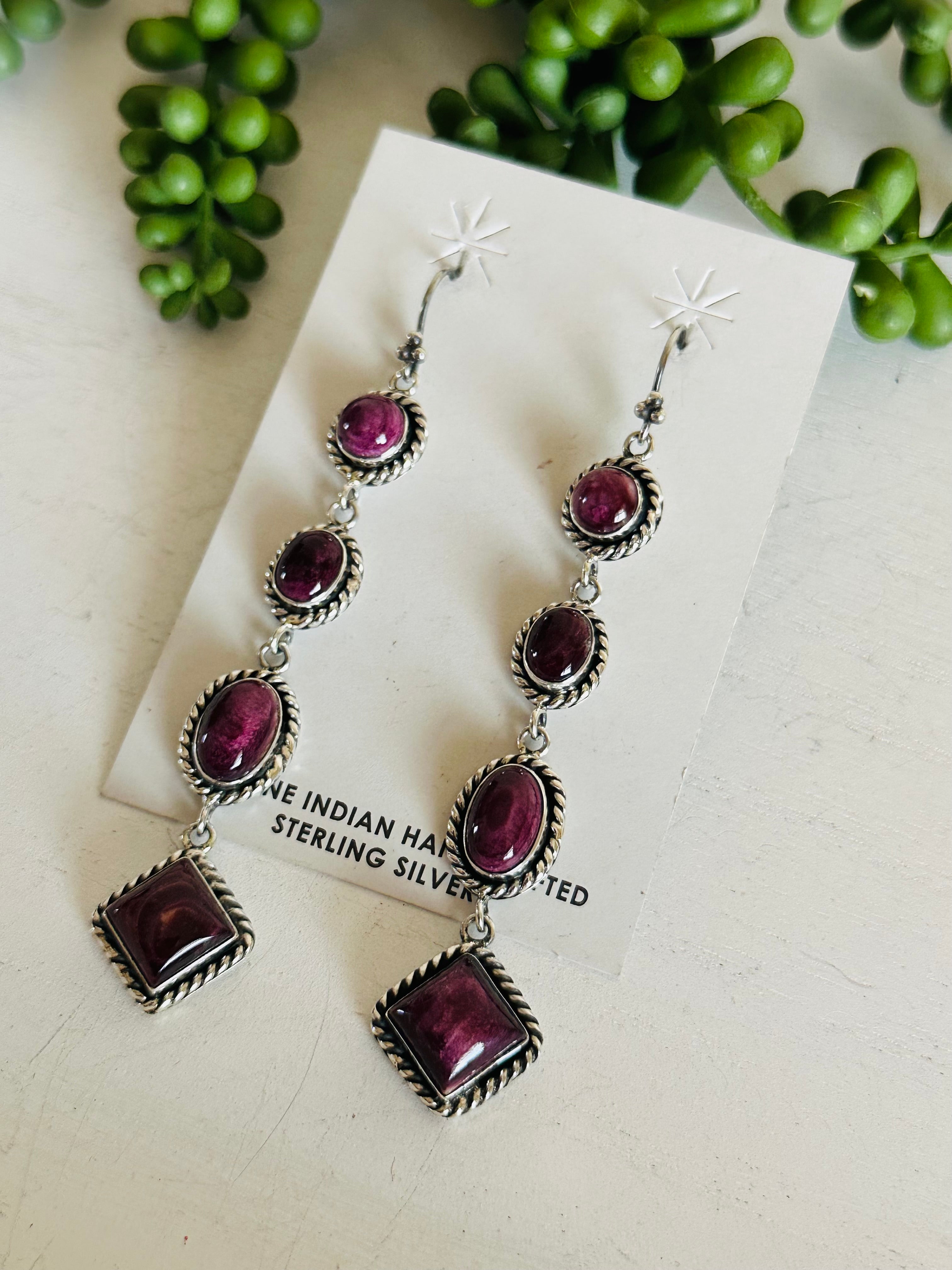 Southwest Handmade Purple Spiny Oyster & Sterling Silver Dangle Earrings