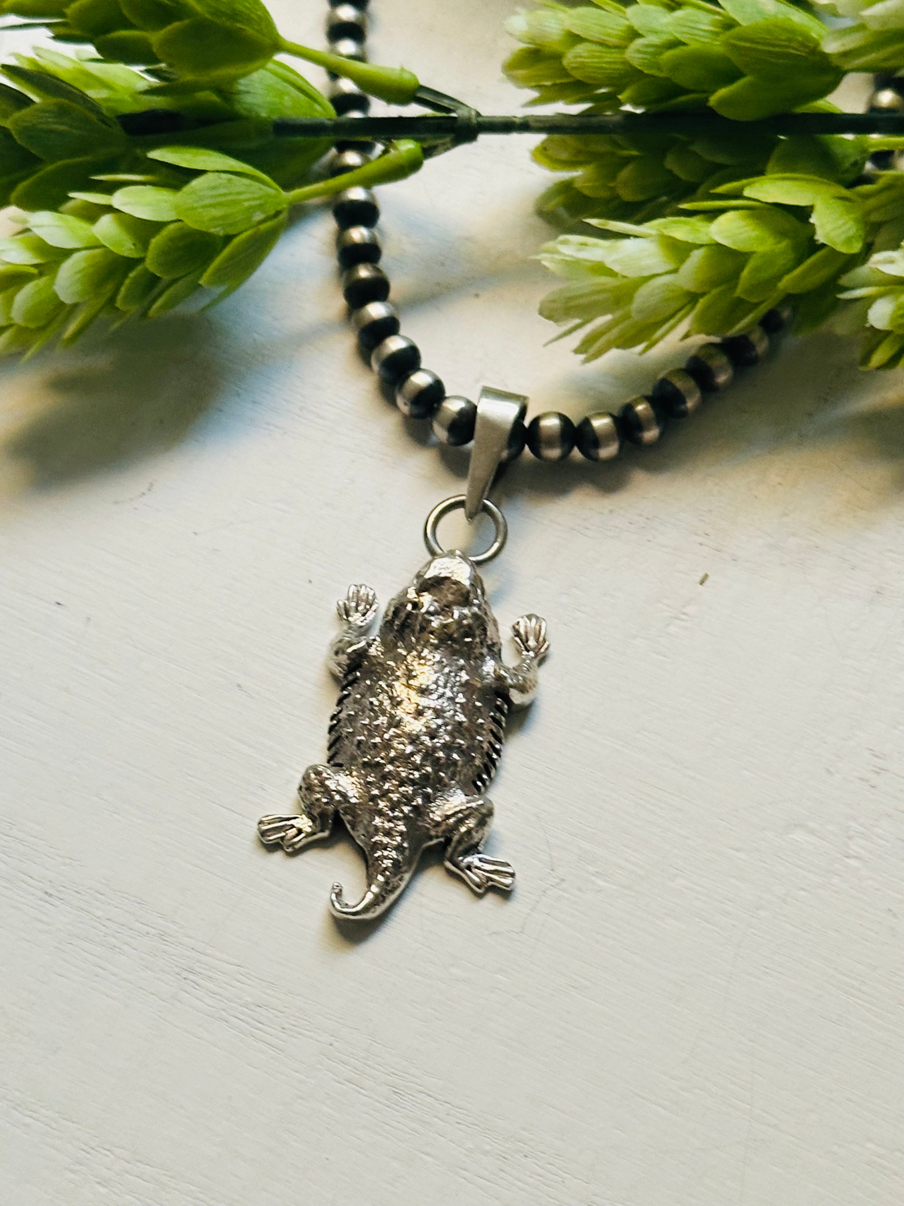 Navajo Made & Sterling Silver Horny Toad Pendant