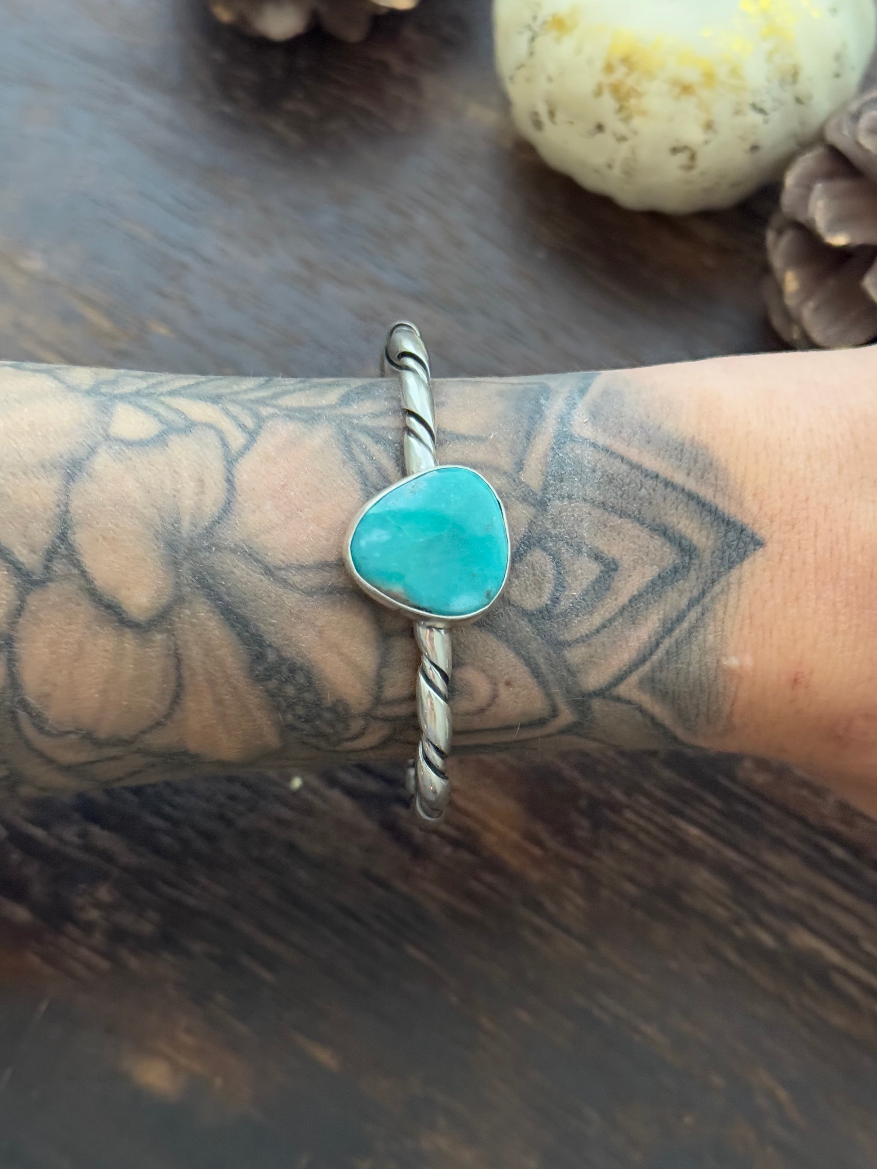 Navajo Made Kingman Turquoise & Sterling Silver Cuff Bracelet