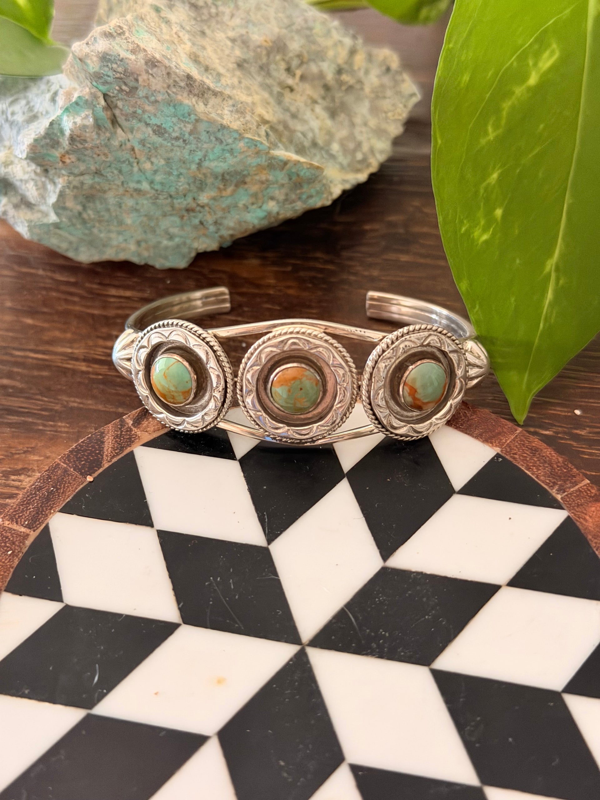 Navajo Made Kingman Turquoise & Sterling Silver Cuff Bracelet