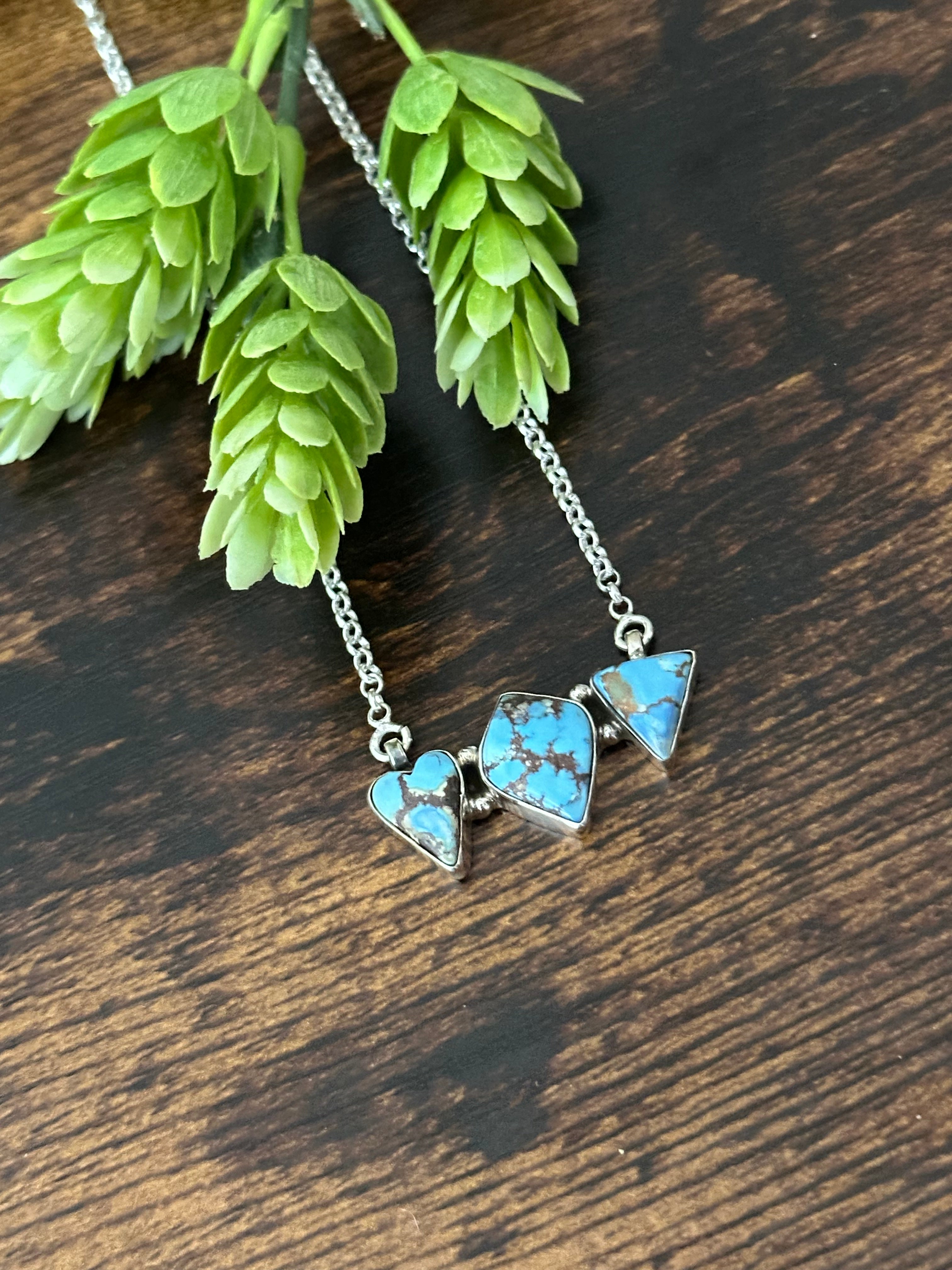 Southwest Handmade Golden Hills Turquoise & Sterling Silver Cluster Necklace