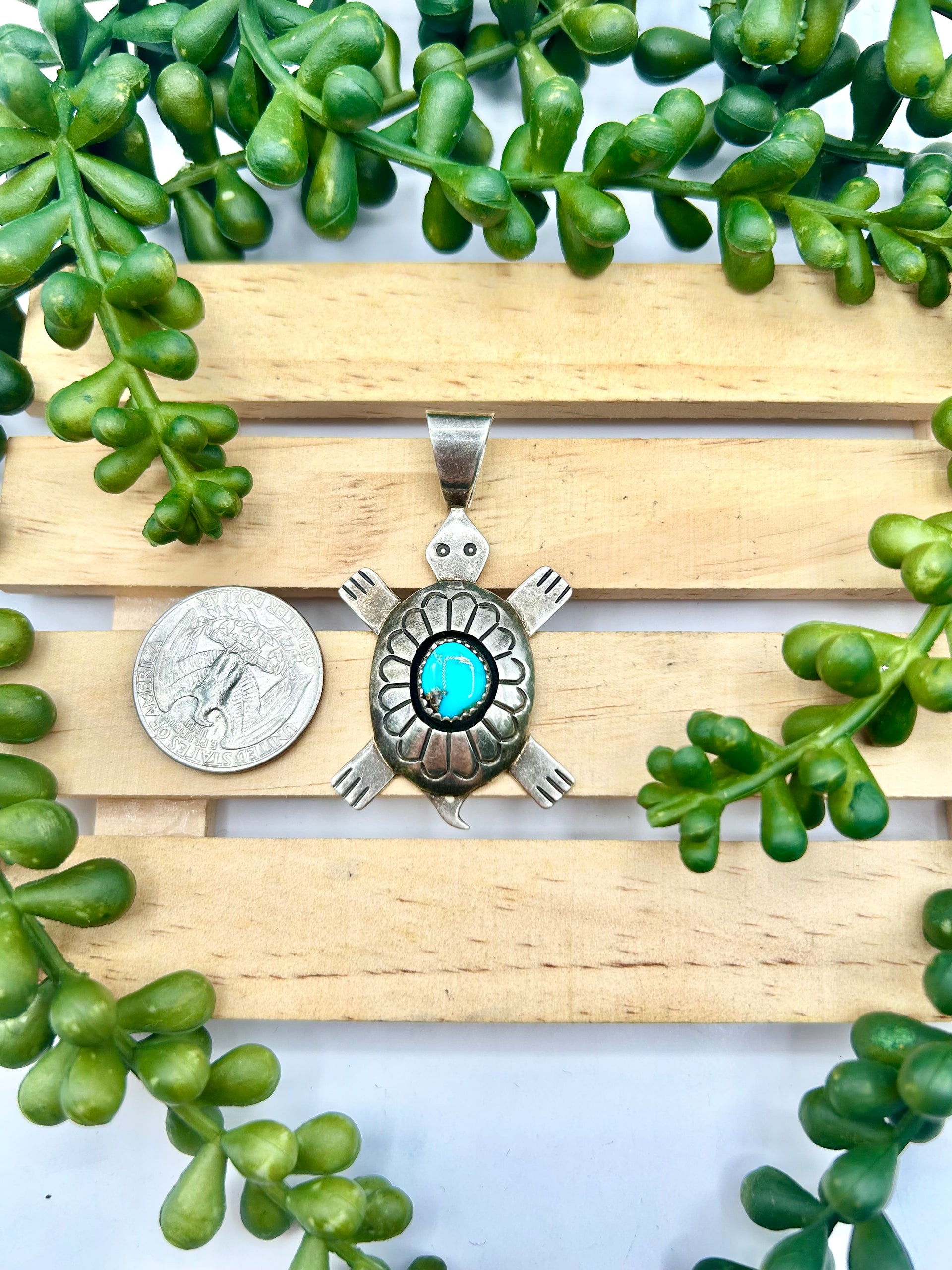 Old Pawn Tommy Jackson Kingman Turquoise & Sterling Silver Pendant