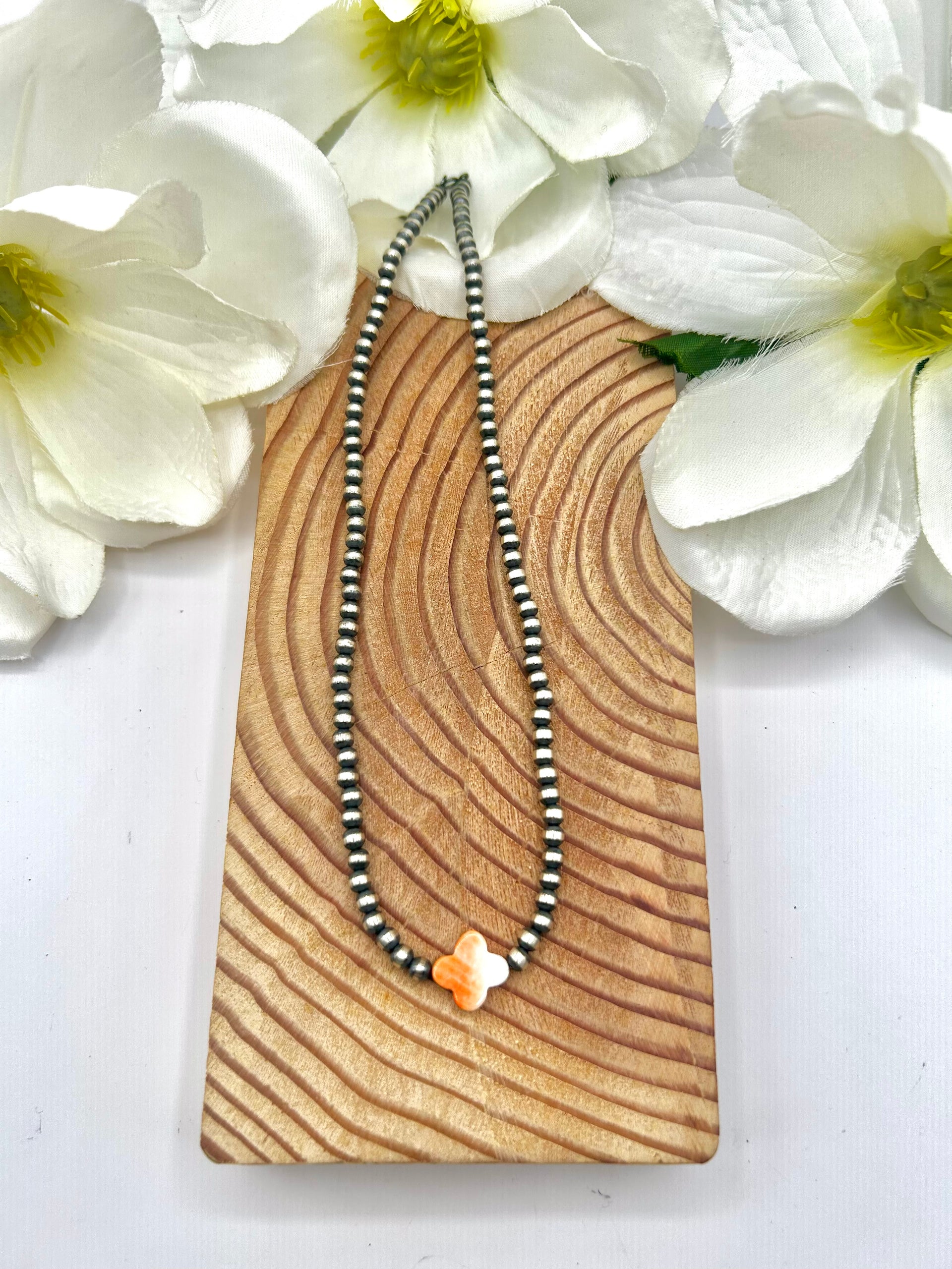 Navajo Made Strung Spiny Oyster & Sterling Silver Necklace