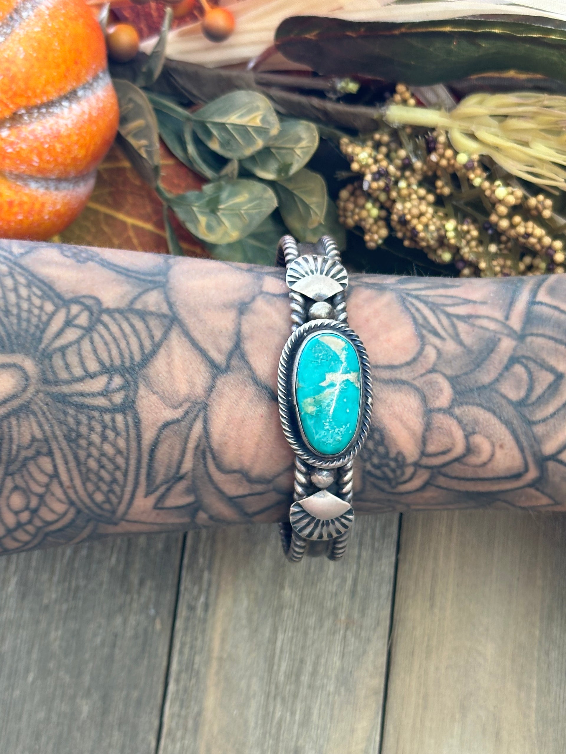 Navajo Made Fox Turquoise & Sterling Silver Cuff Bracelet