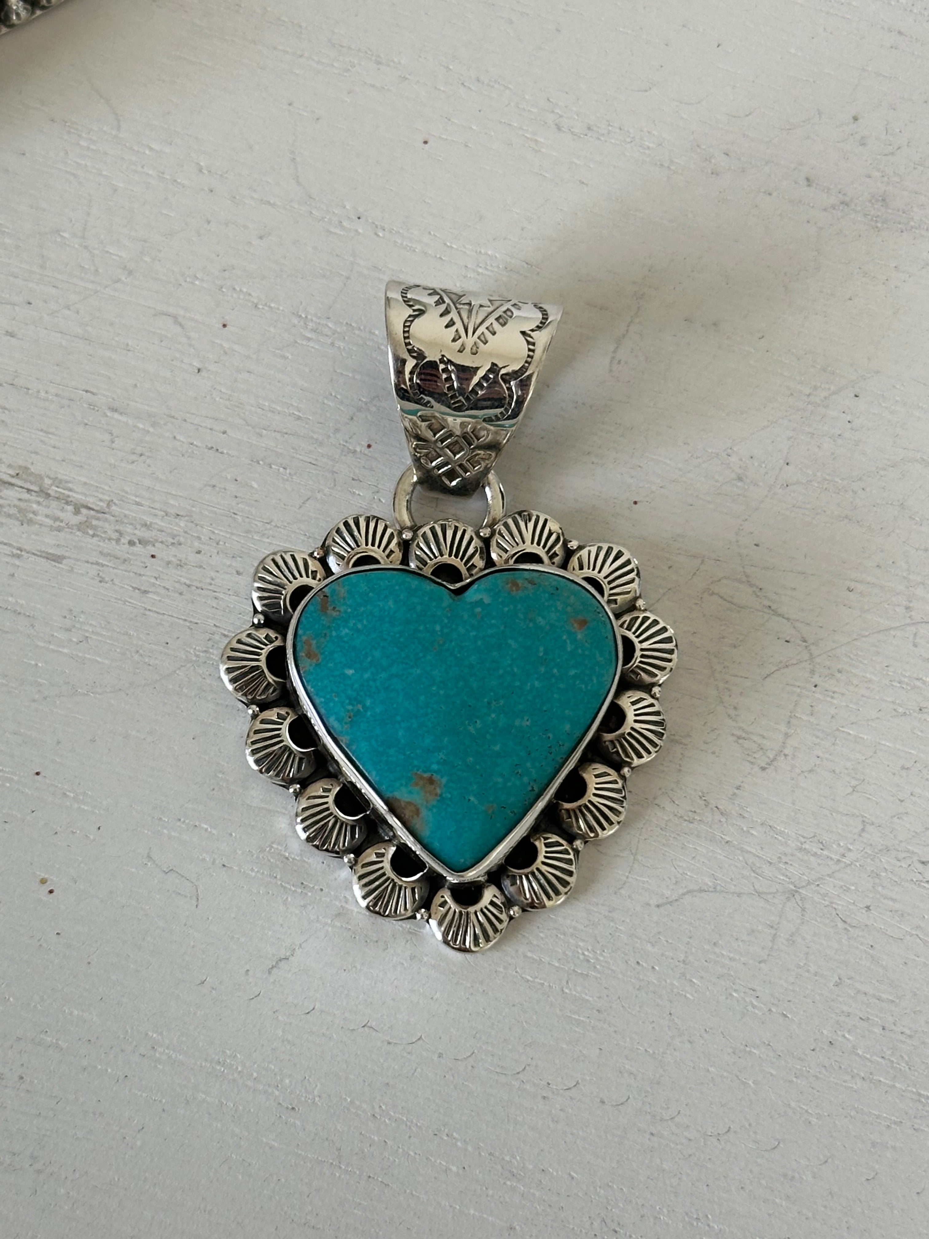 Tony Yazzie Kingman Turquoise & Sterling Silver Heart Pendant