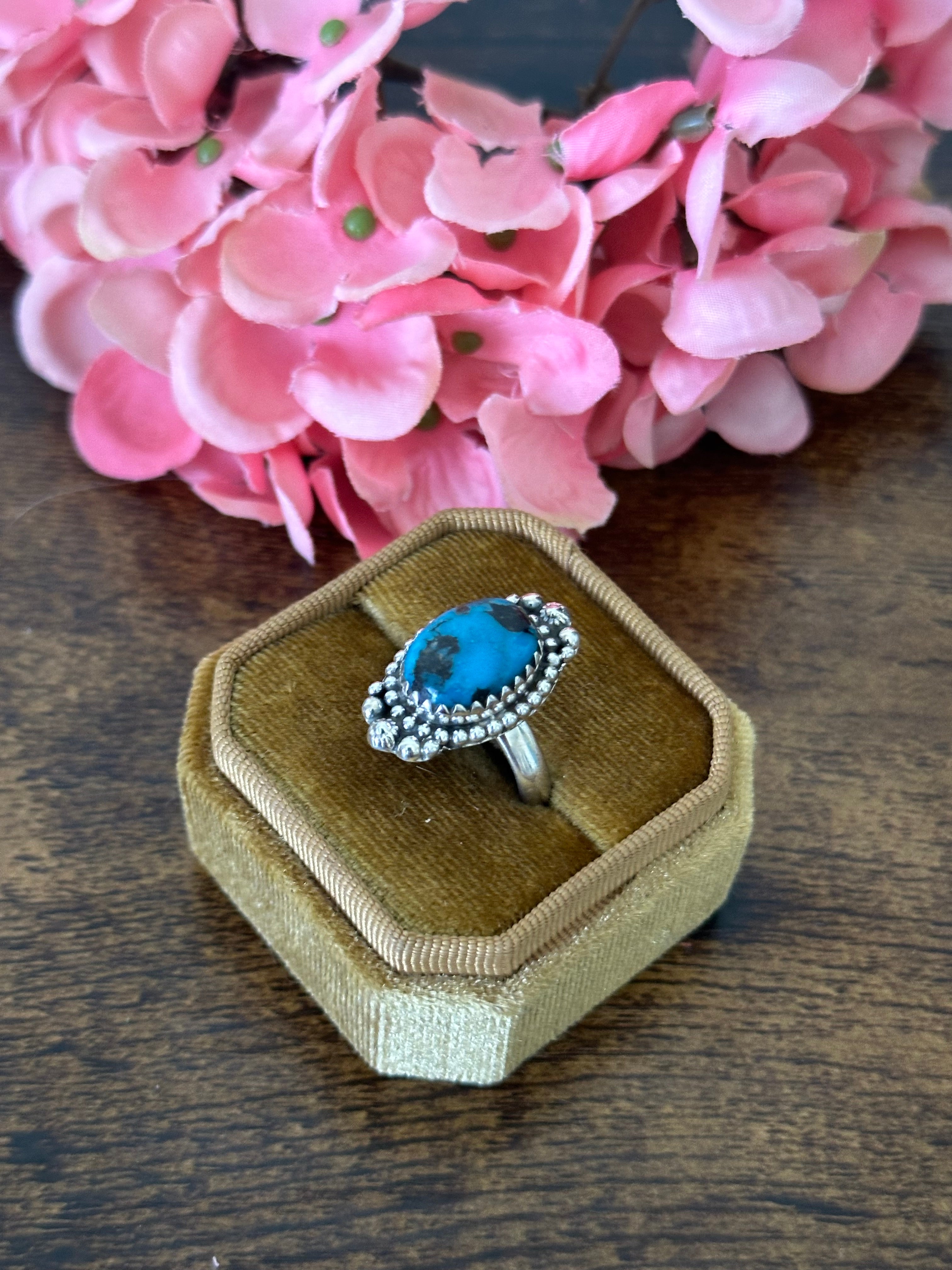 Southwest Handmade Kingman Turquoise & Sterling Silver Ring Size 7