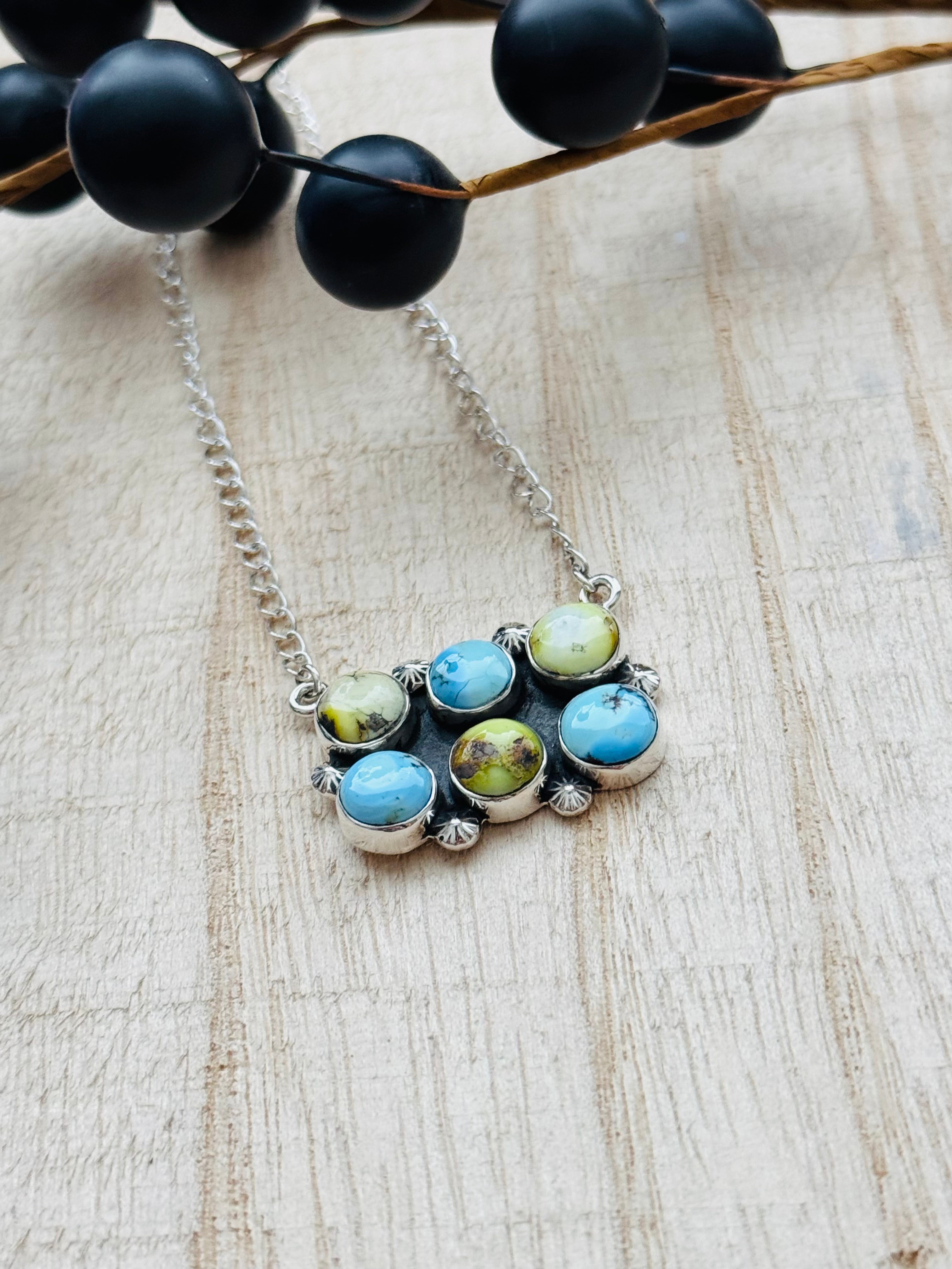 Southwest Handmade Multi Stone & Sterling Silver Cluster Necklace