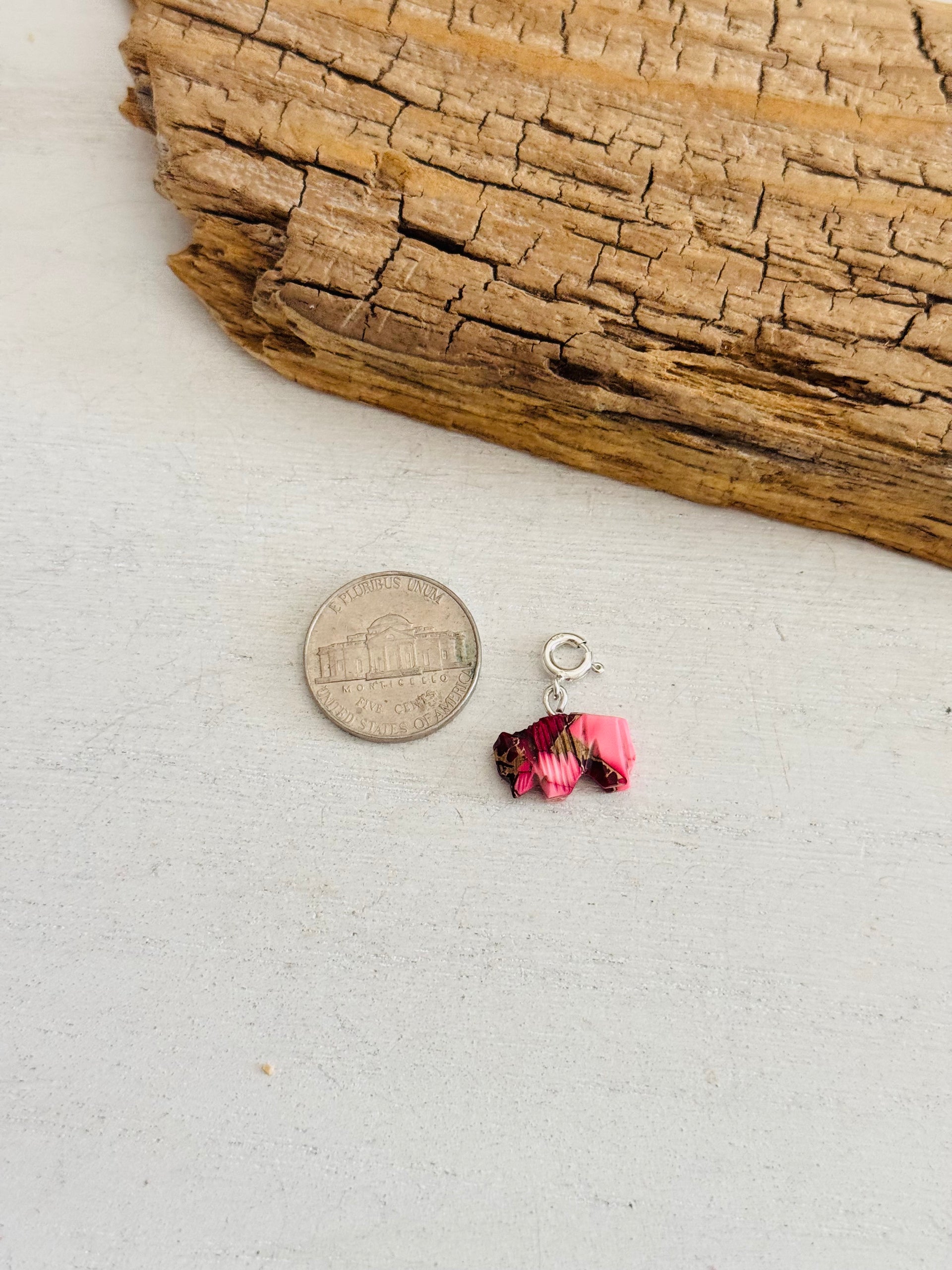 Navajo Made Rose Dahlia & Sterling Silver Buffalo Charms