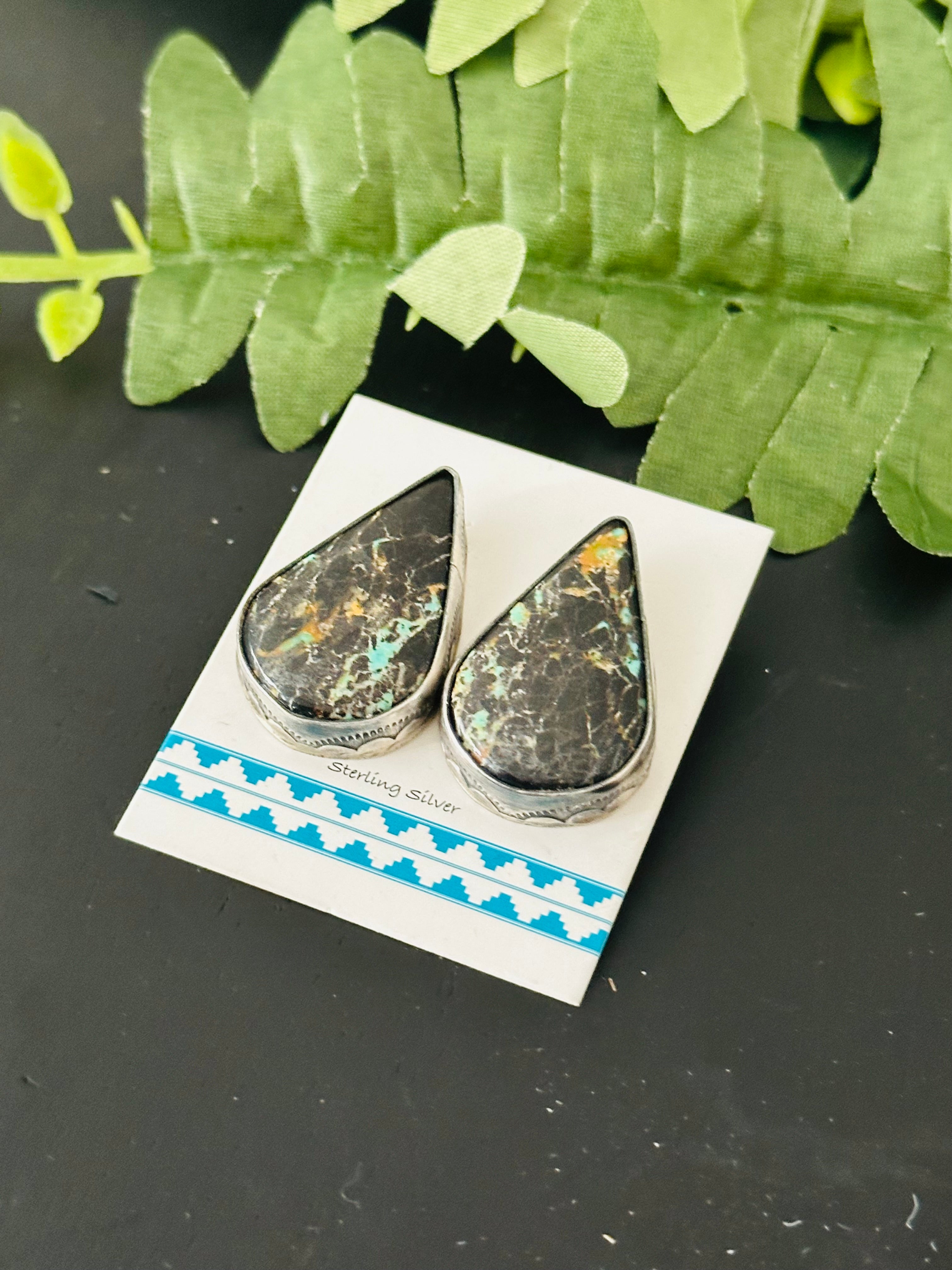 Pete Skeets Black Jack Turquoise & Sterling Silver Post Earrings