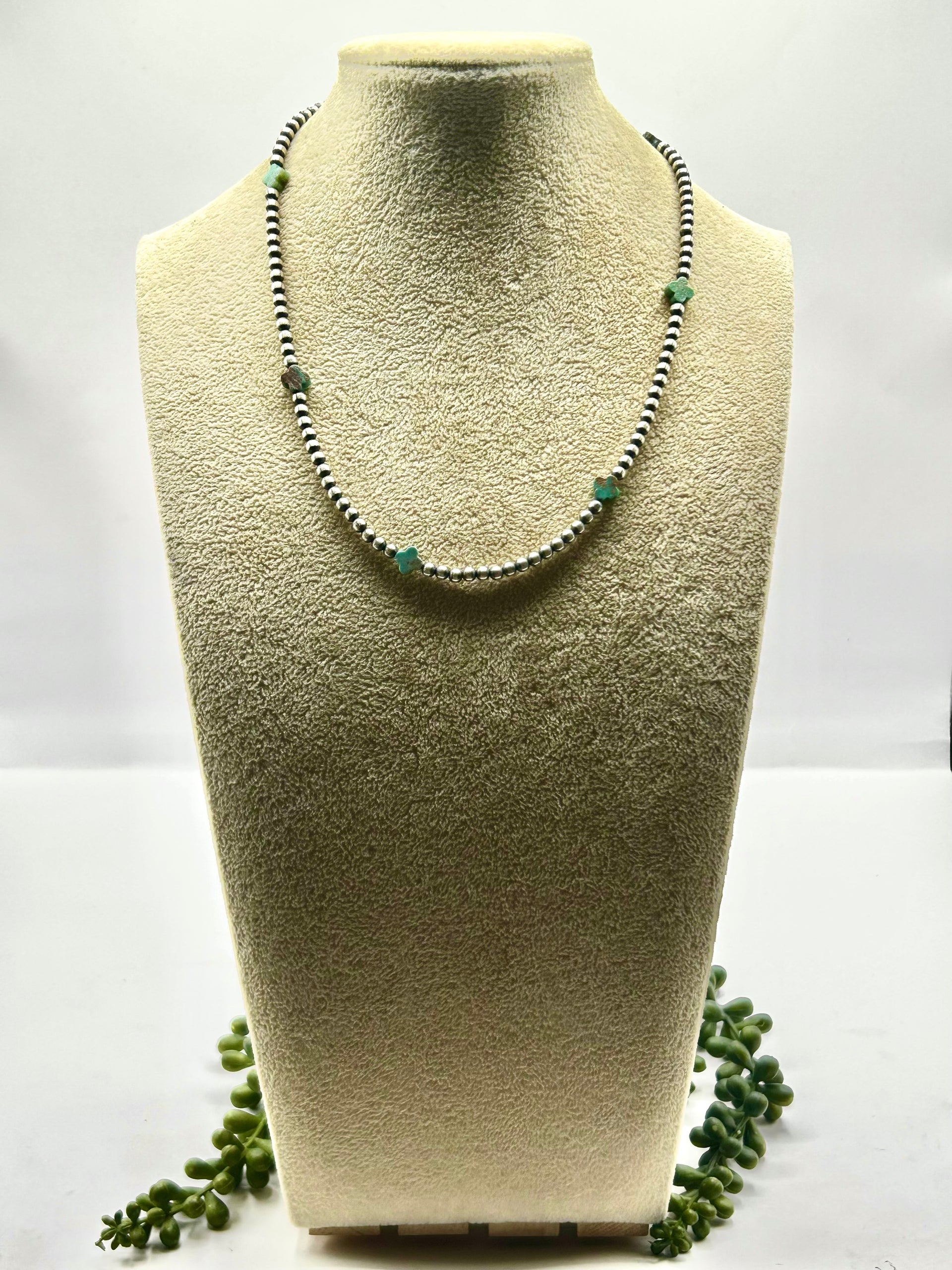 Navajo Made Strung Kingman Turquoise & Sterling Silver Necklace