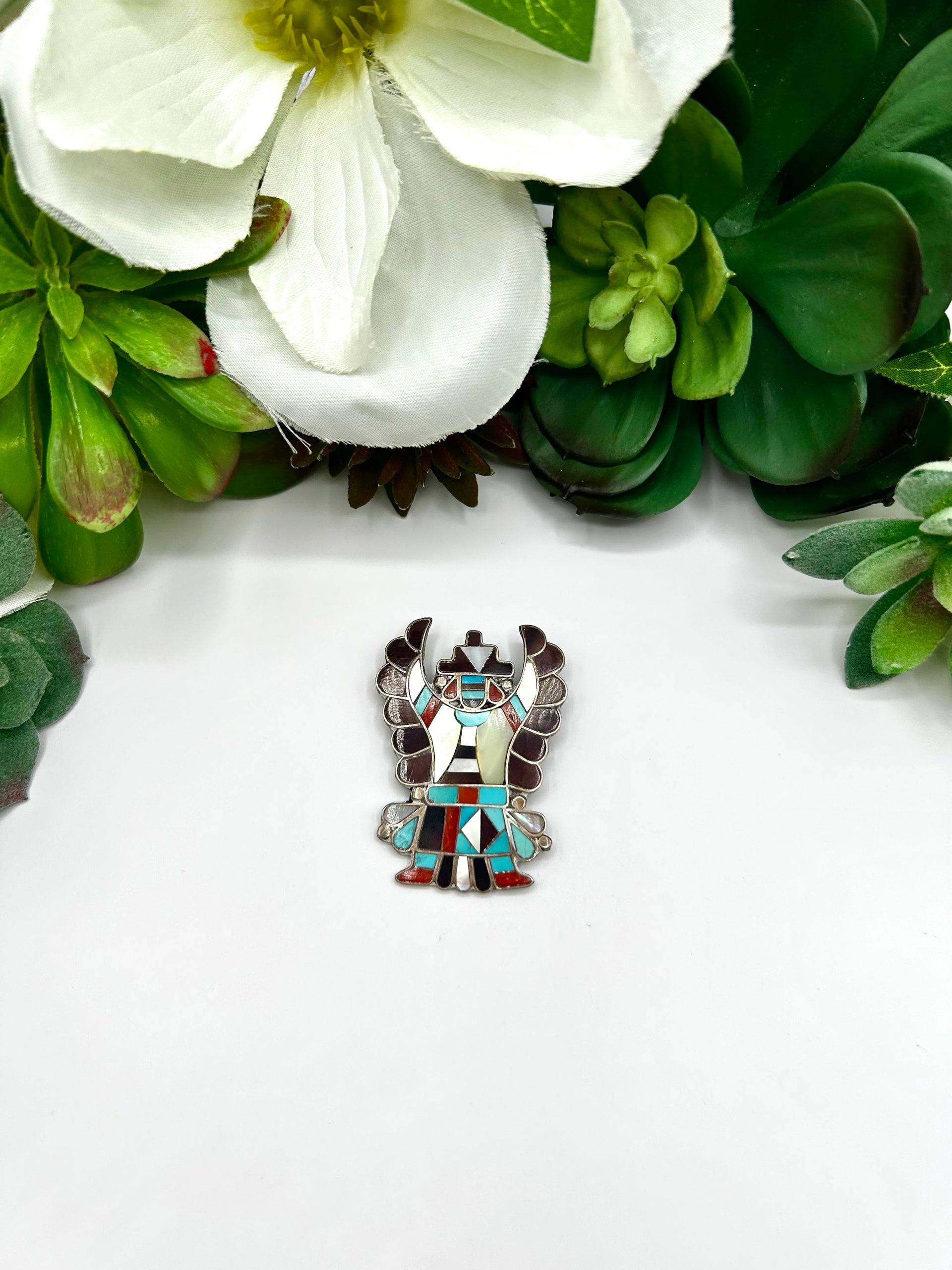 Zuni Made Multi Stone & Sterling Silver Pendant/Pin