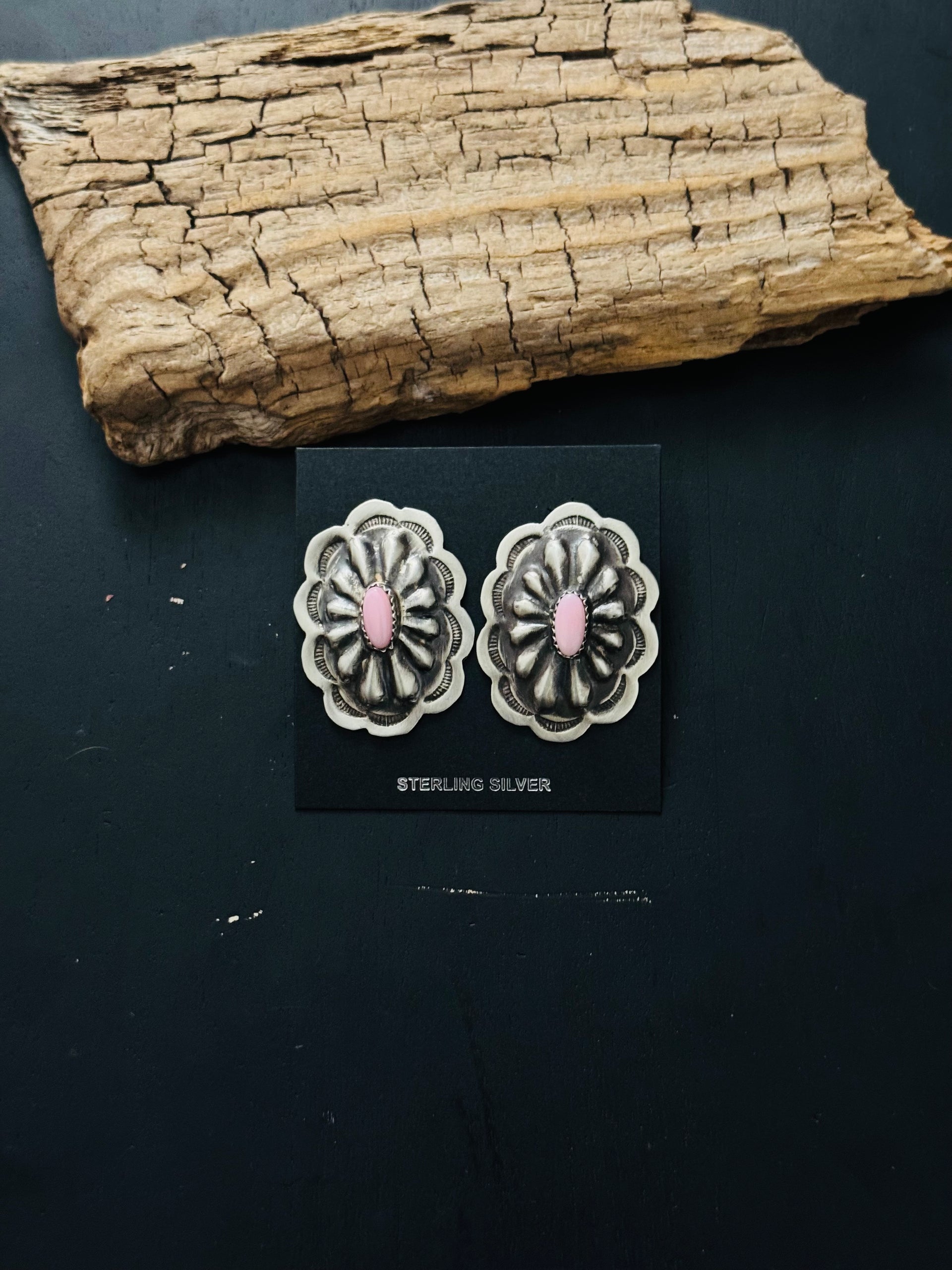 Betty Gilmore Pink Conch & Sterling Silver Post Concho Earrings