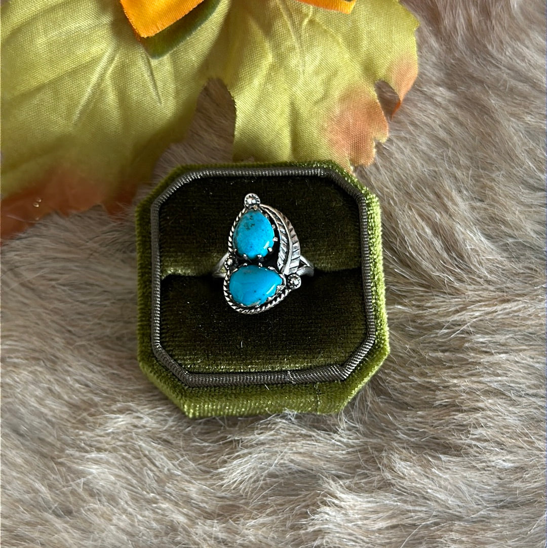 Southwest Handmade Kingman Turquoise & Sterling Silver Ring Size 7.5