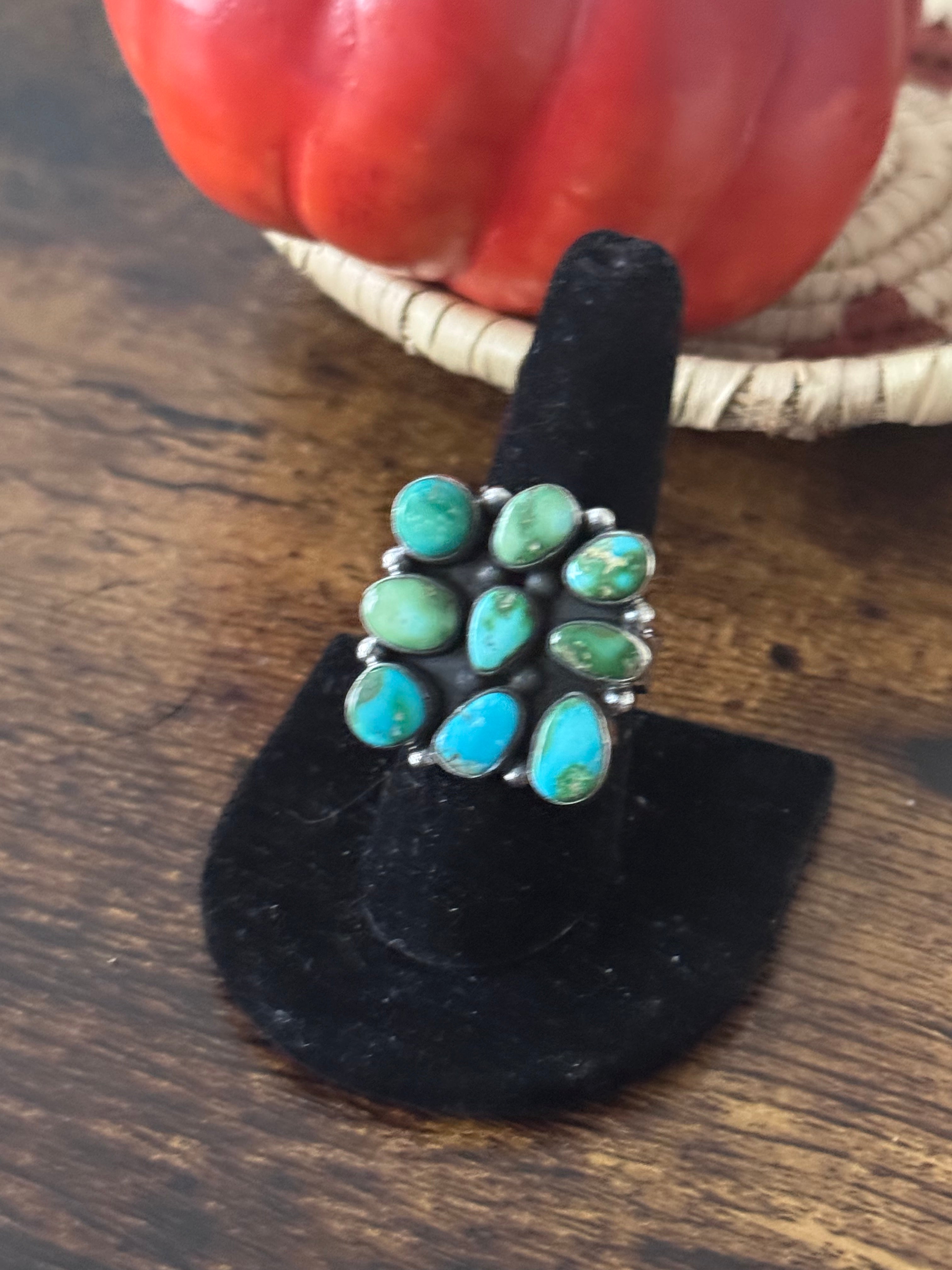 Southwest Handmade Sonoran Mountain Turquoise & Sterling Silver Adjustable Cluster Ring