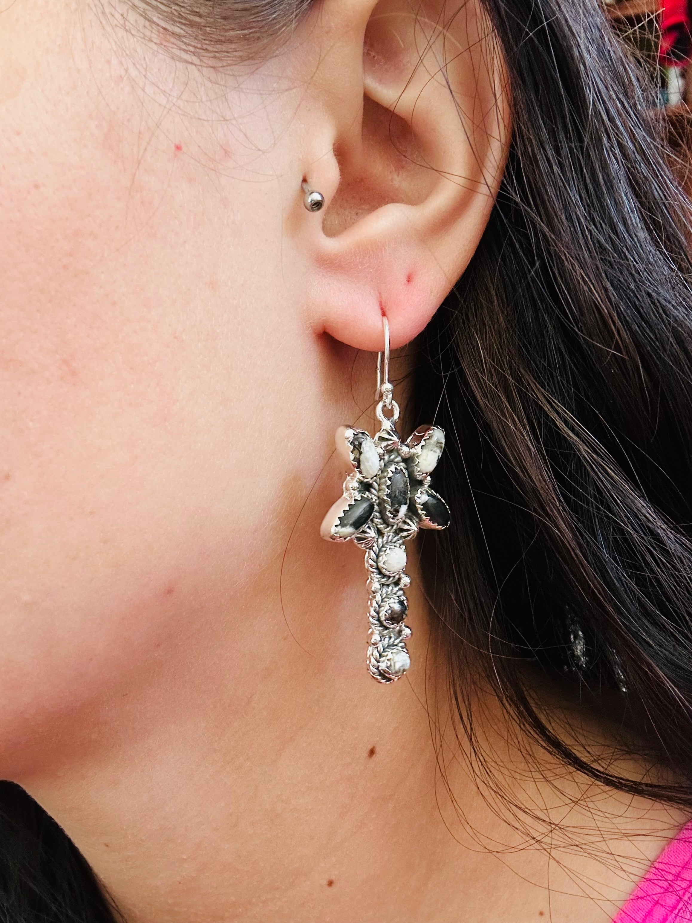 TTD “Whirlwind” White Buffalo & Sterling Silver Dangle Earrings