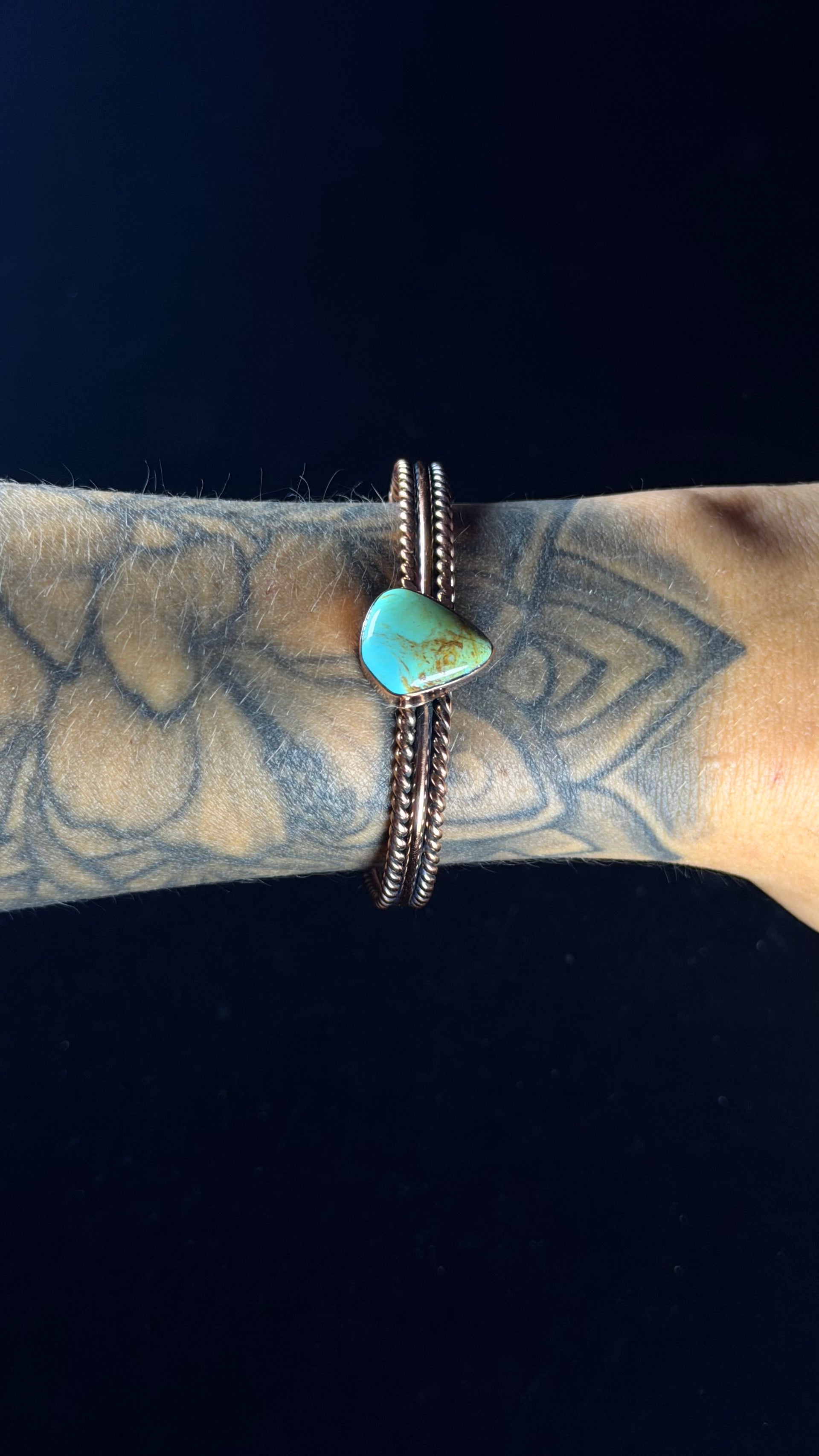 Navajo Made Kingman Turquoise & Copper Cuff Bracelet