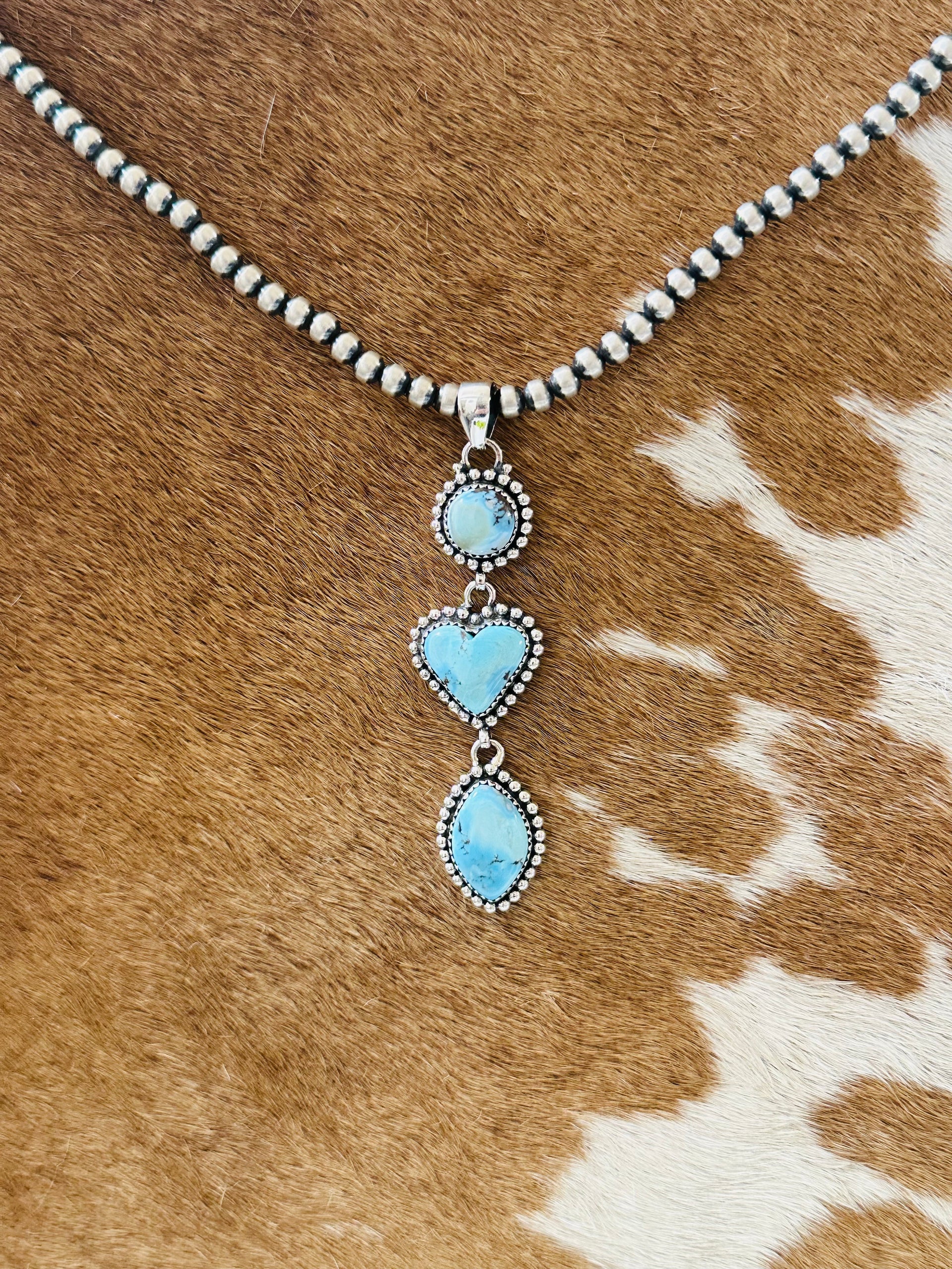 Southwest Handmade Golden Hills Turquoise & Sterling Silver Cluster Pendant