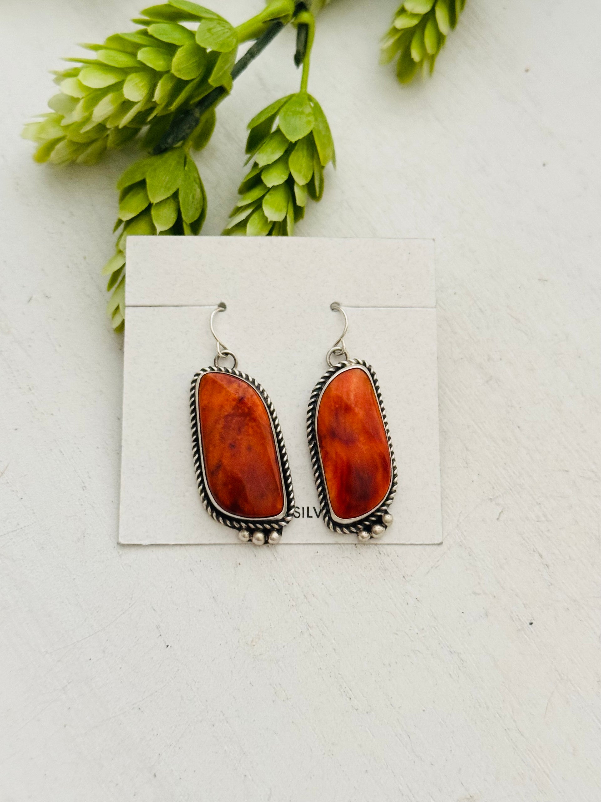 Judith Dixon Spiny Oyster & Sterling Silver Dangle Earrings