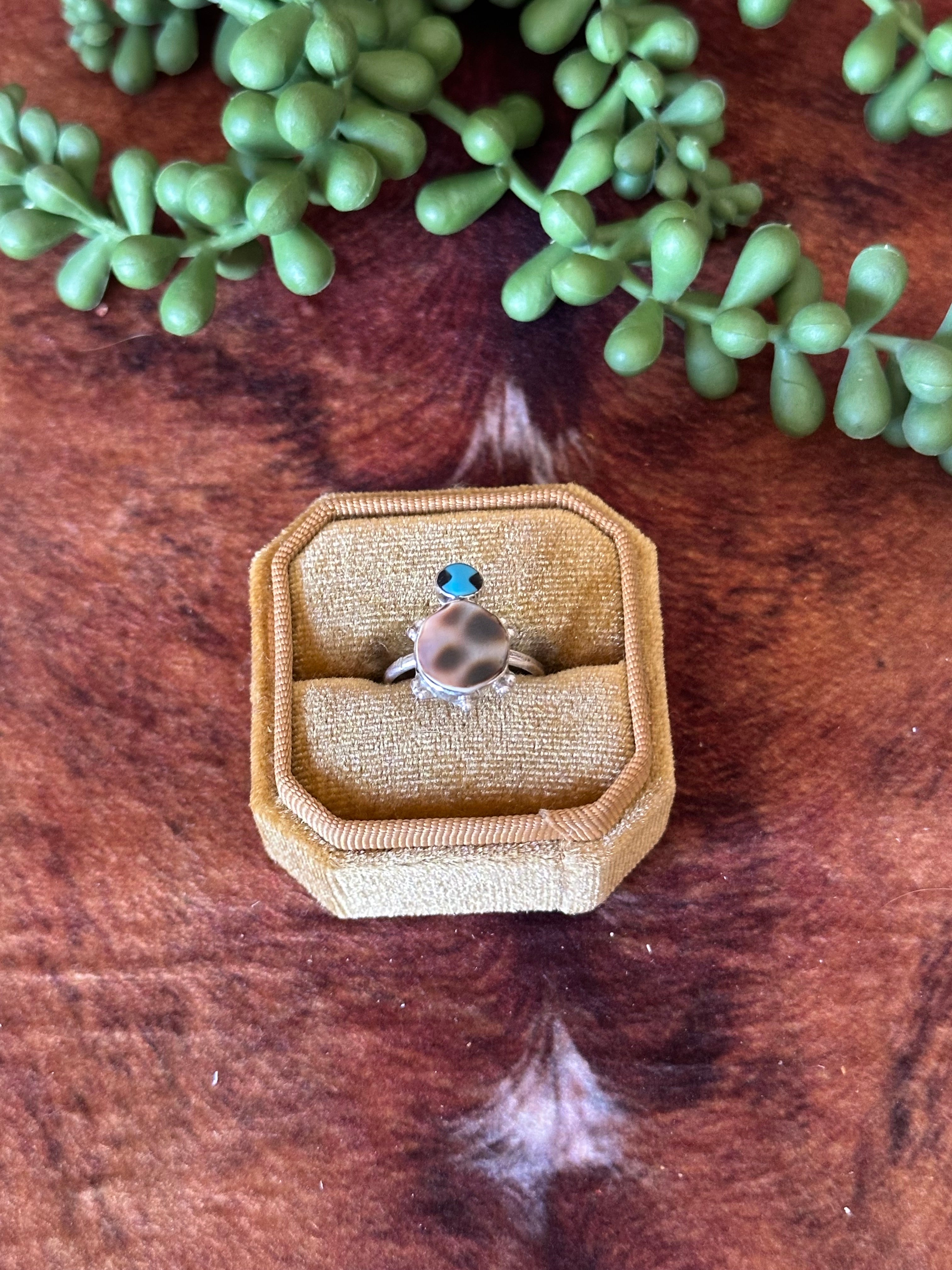 Zuni Made Multi Stone & Sterling Silver Turtle Ring