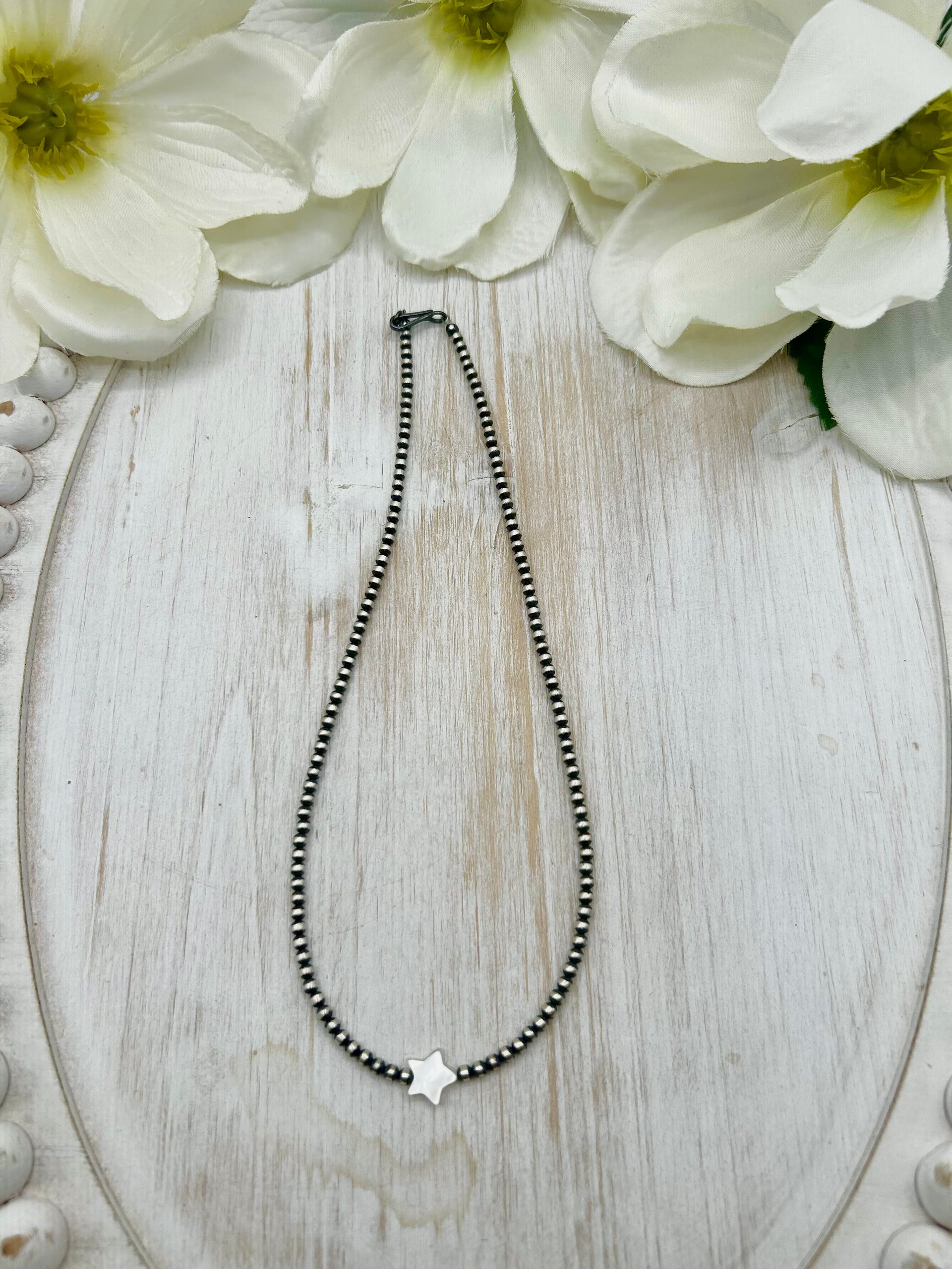 Navajo Made Strung Mother of Pearl & Sterling Silved Necklace