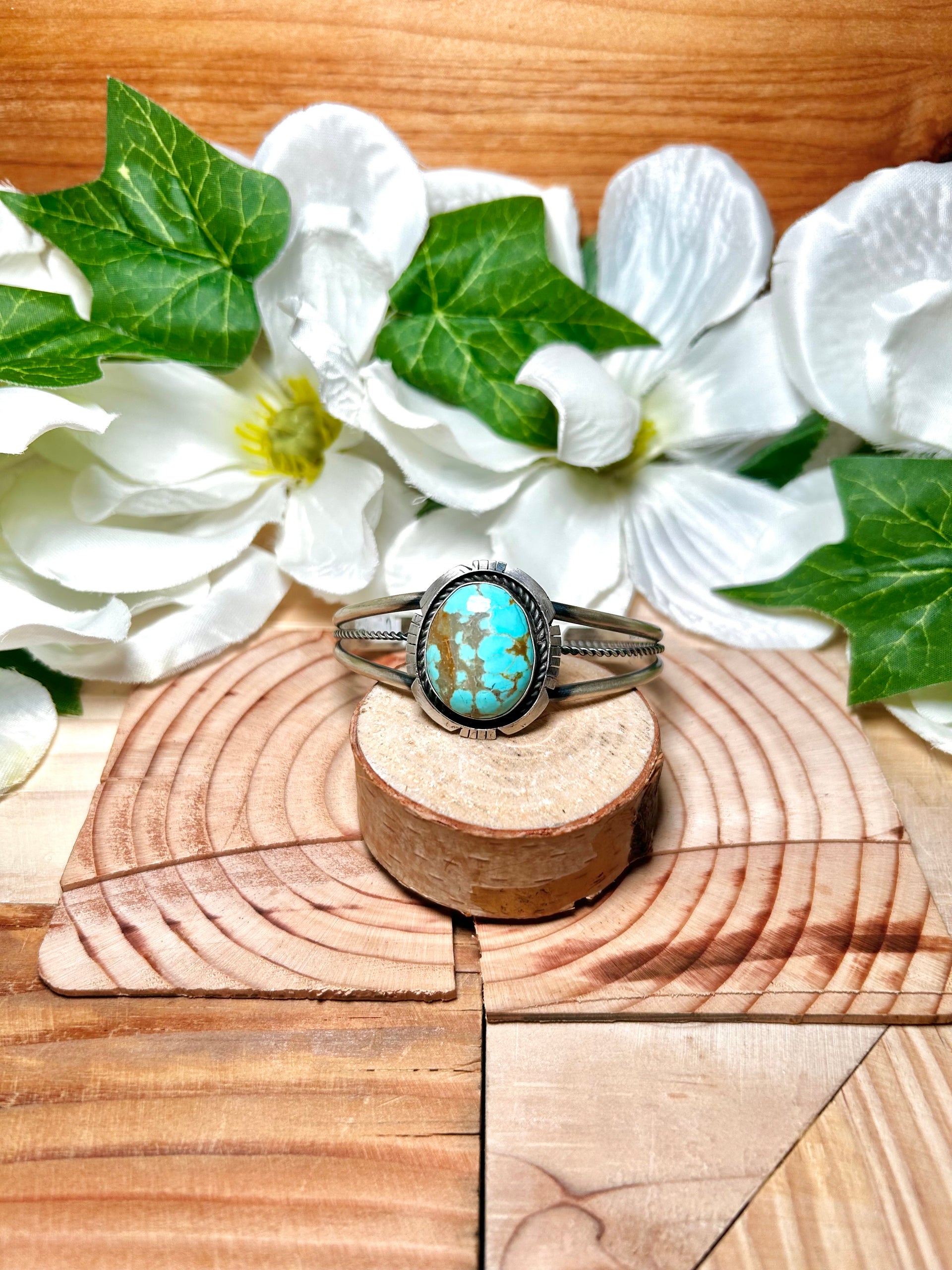 Navajo Made #8 Turquoise & Sterling Silver Cuff Bracelet