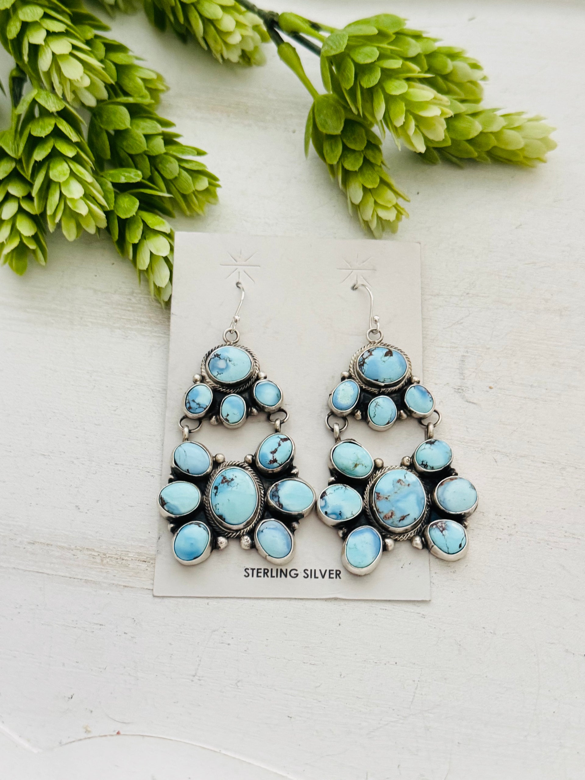 Ella Peters Golden Hills Turquoise & Sterling Silver Cluster Dangle Earrings