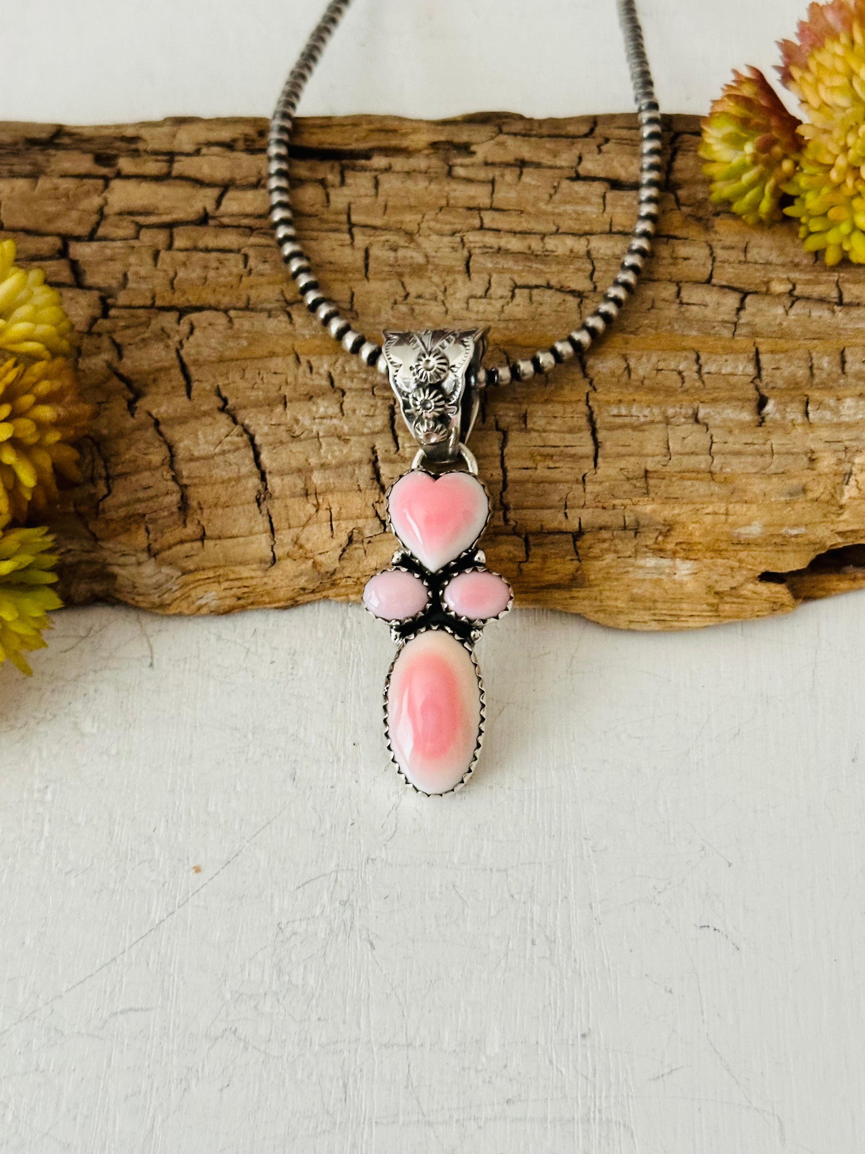 Navajo Made Pink Conch & Sterling Silver Pendant