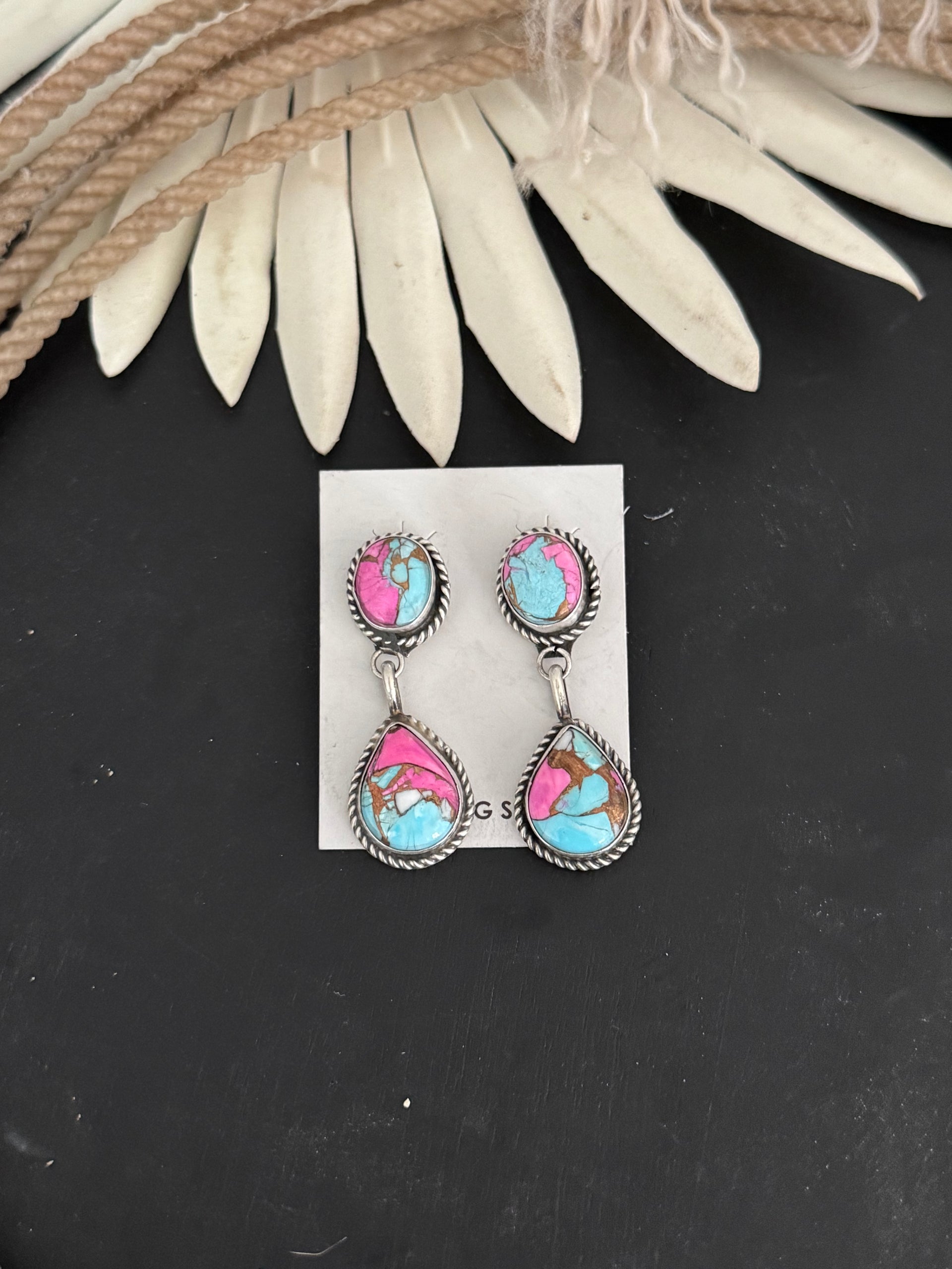 Freda Martinez Cotton Candy Composite & Sterling Silver Post Dangle Earrings