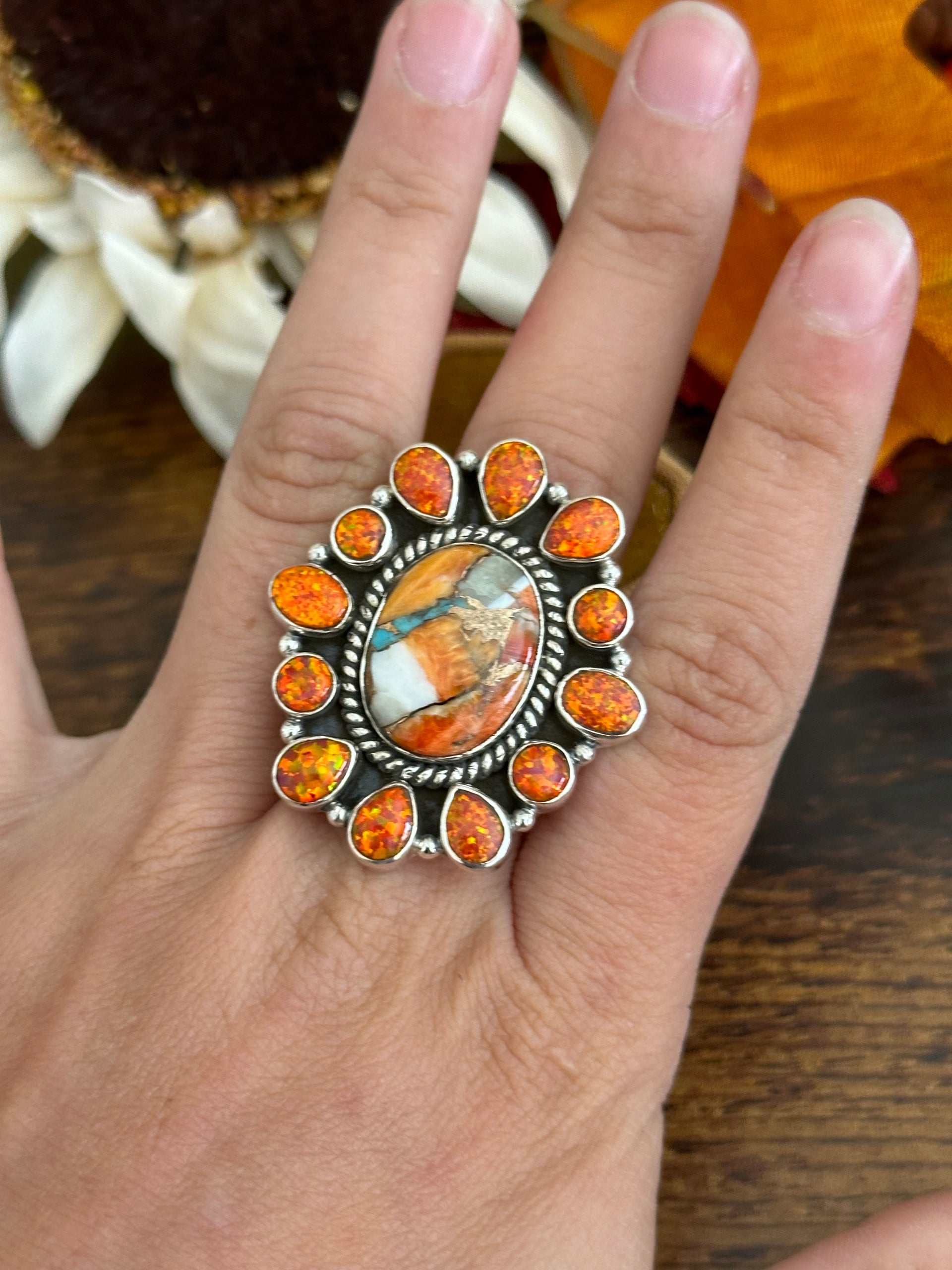 Southwest Handmade Multi Stone & Sterling Silver Adjustable Ring