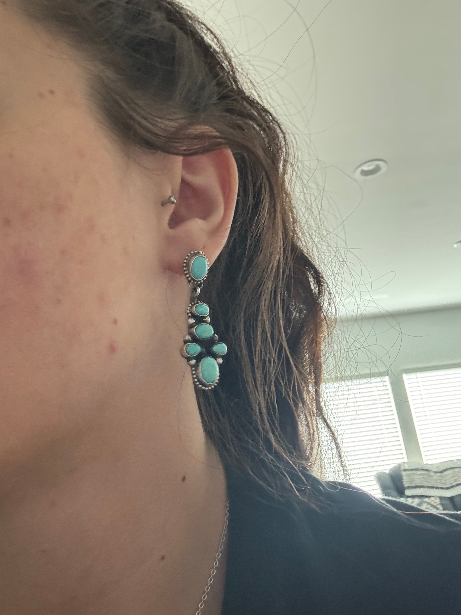 Sheila Becenti Kingman Turquoise & Sterling Silver Post Dangle Earrings