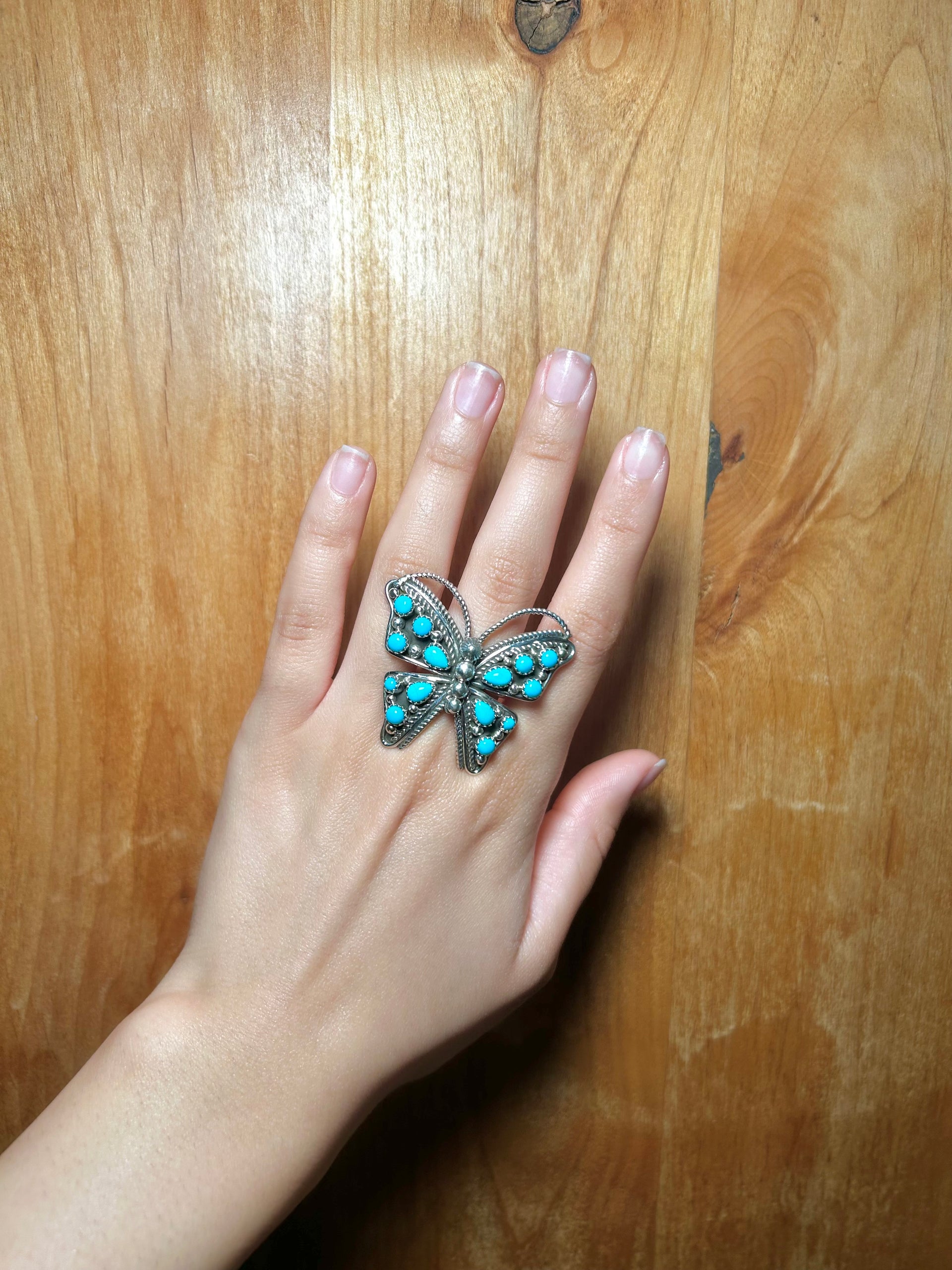 Navajo Made Kingman Turquoise & Sterling Silver Adjustable Ring