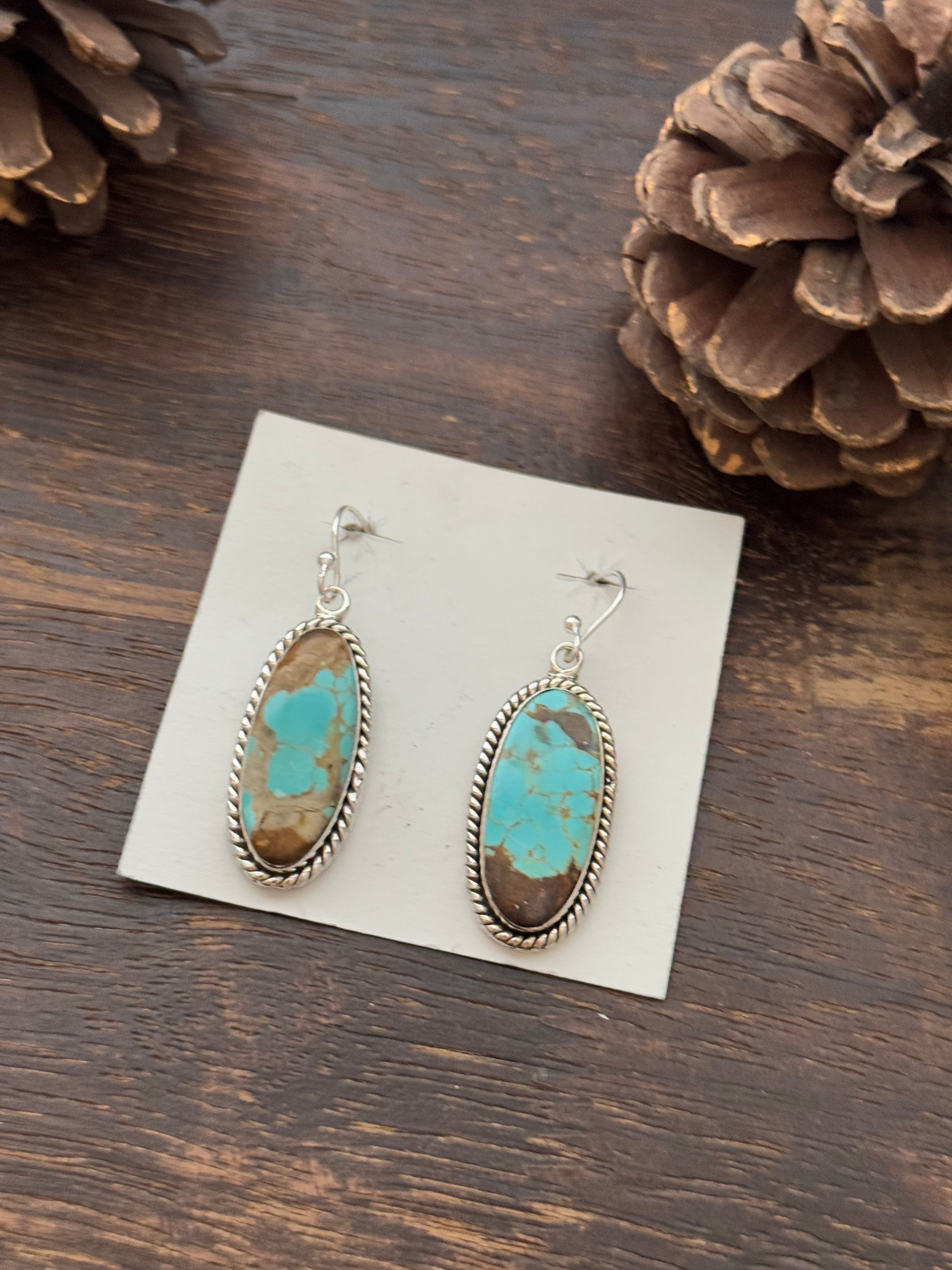 Southwest Handmade #8 Turquoise & Sterling Silver Dangle Earrings