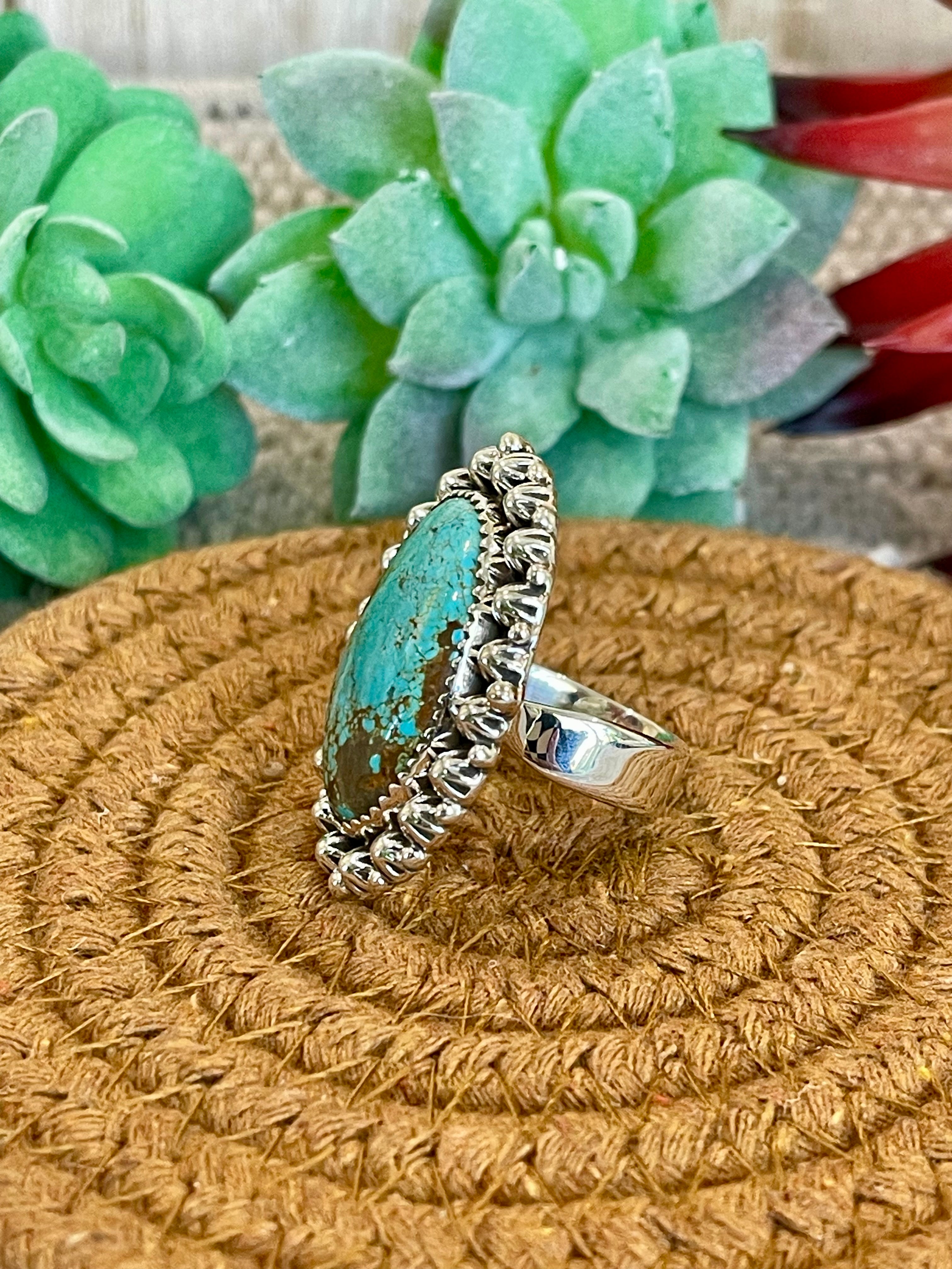 Southwest Handmade Number 8 Turquoise & Sterling Silver Adjustable Ring