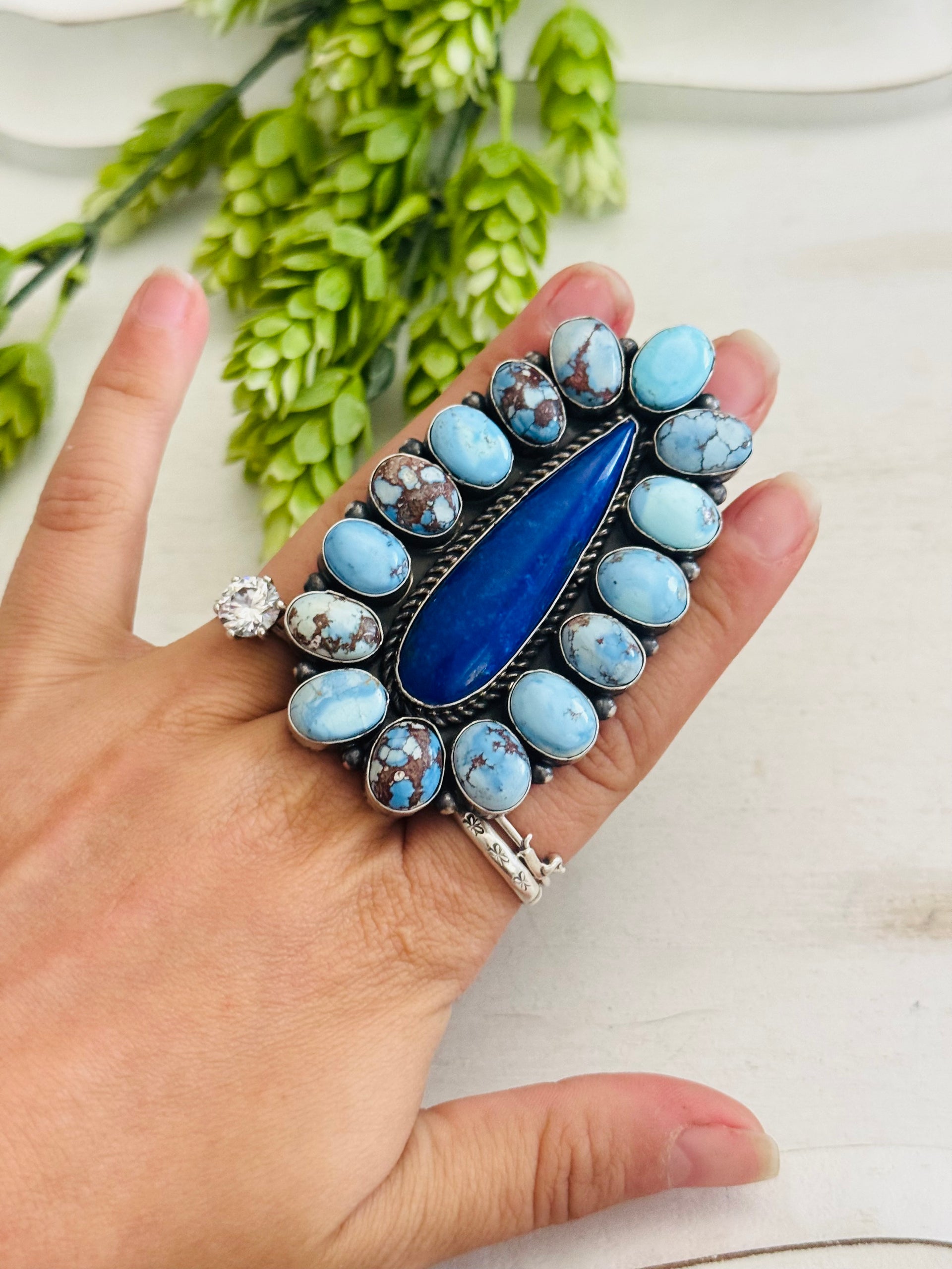 Navajo Made Multi Stone & Sterling Silver Adjustable Cluster Ring