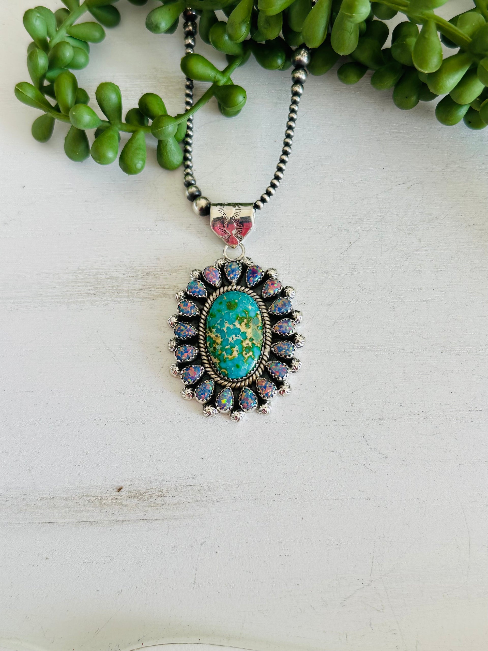 Southwest Handmade Multi Stone & Sterling Silver Cluster Pendant
