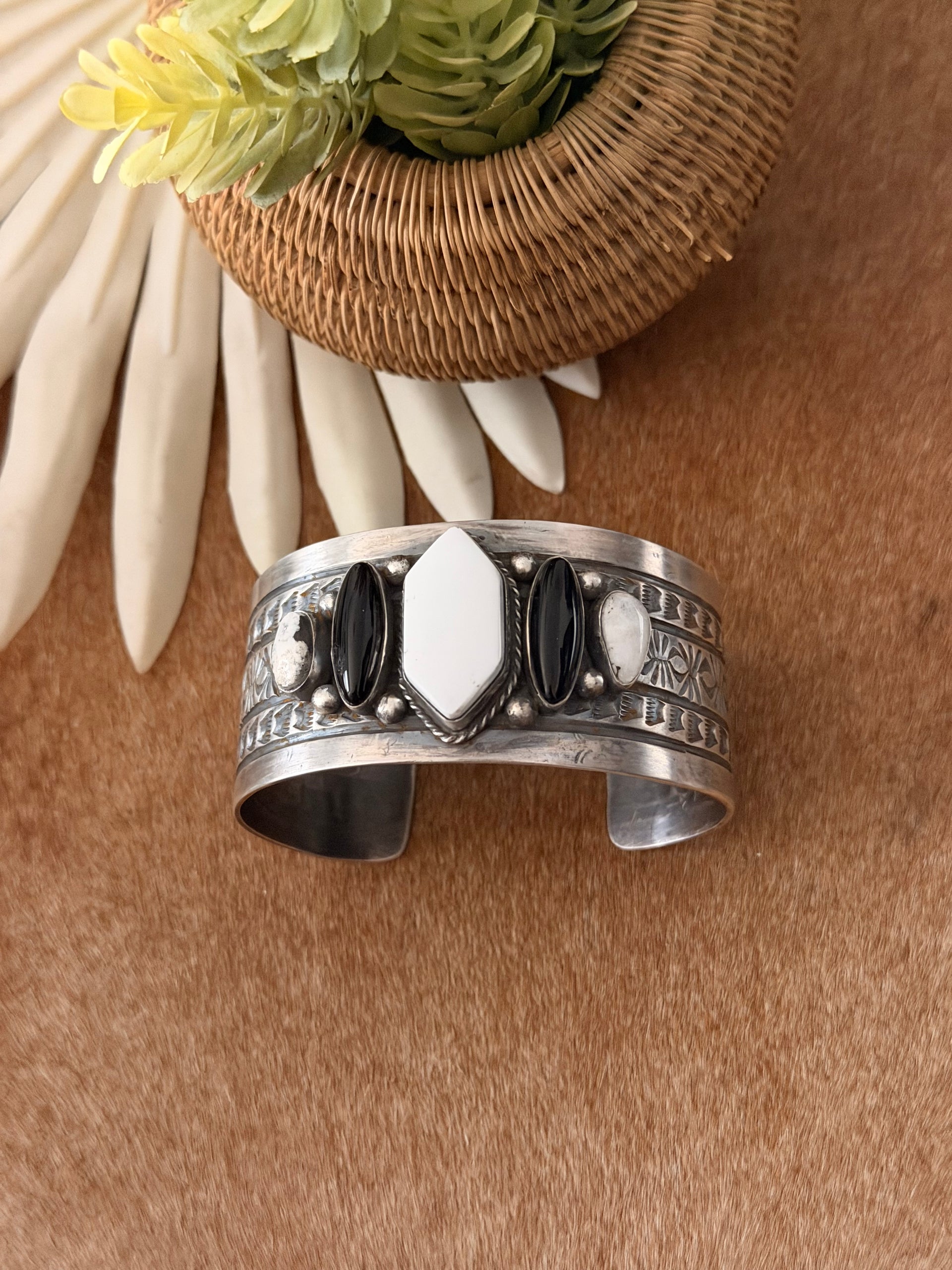 Navajo Made Multi Stone & Sterling Silver Cuff Bracelet