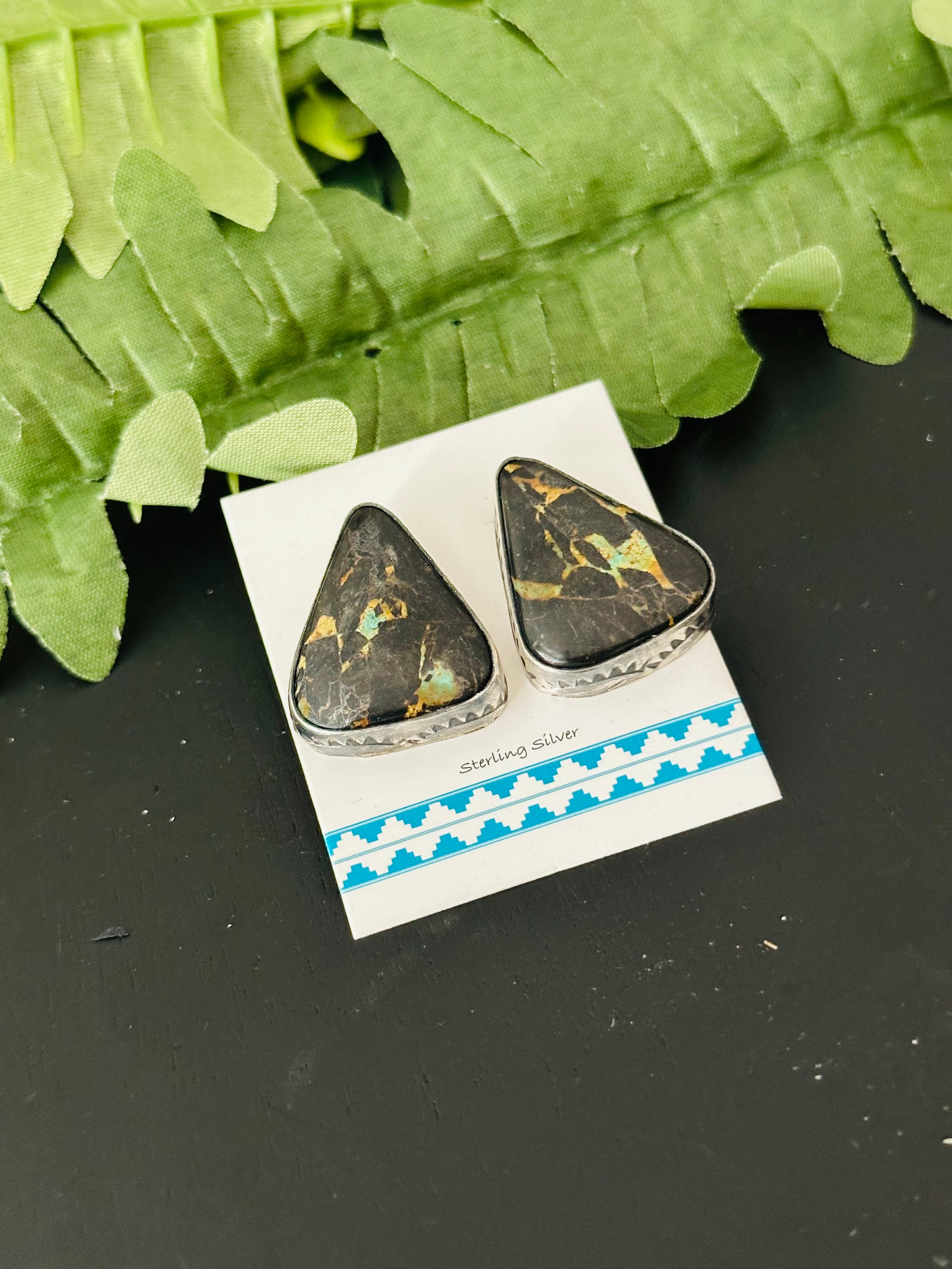 Pete Skeets Black Jack Turquoise & Sterling Silver Post Earrings