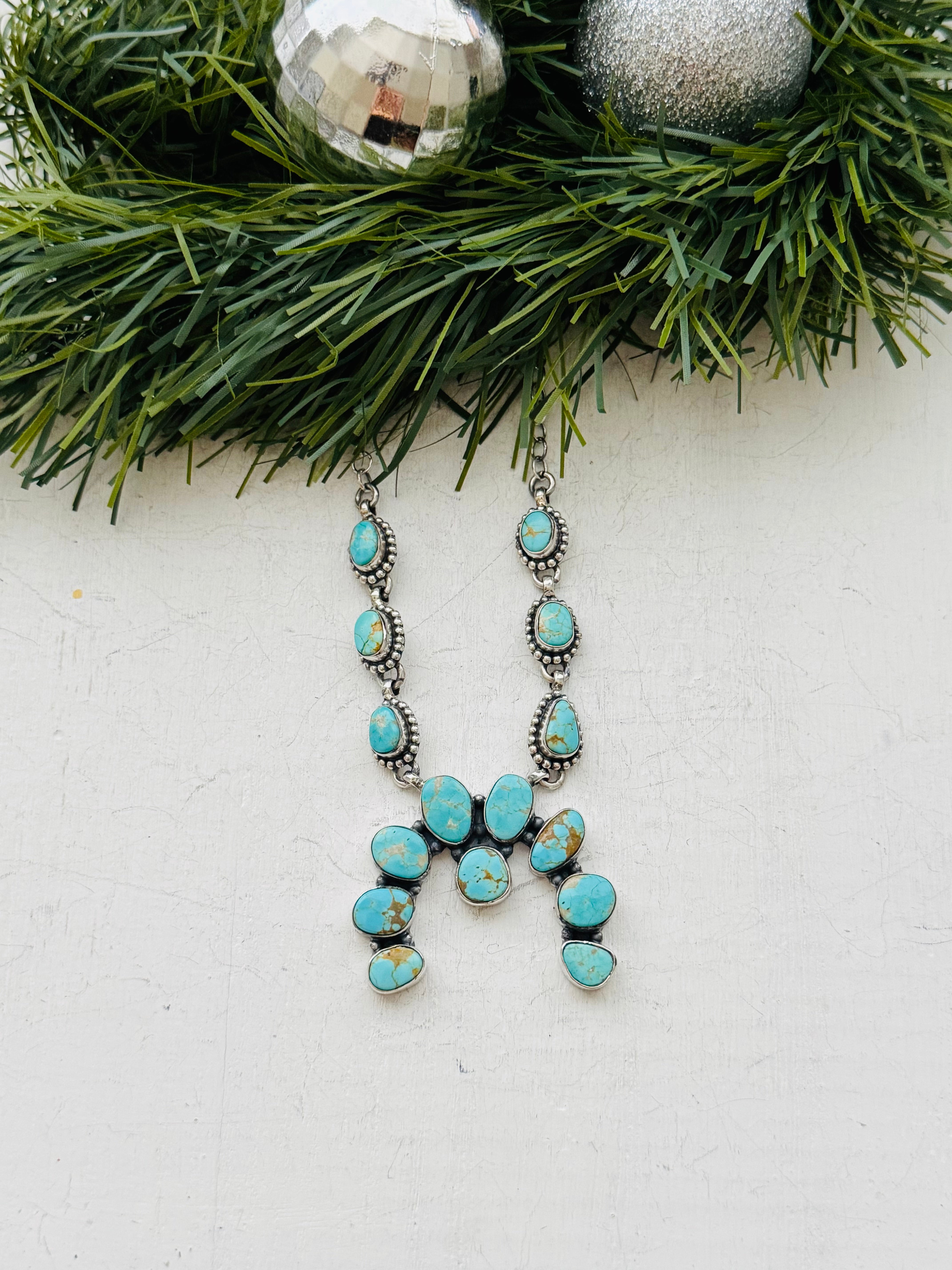 TTD #8 Turquoise & Sterling Silver Squash Naja Necklace