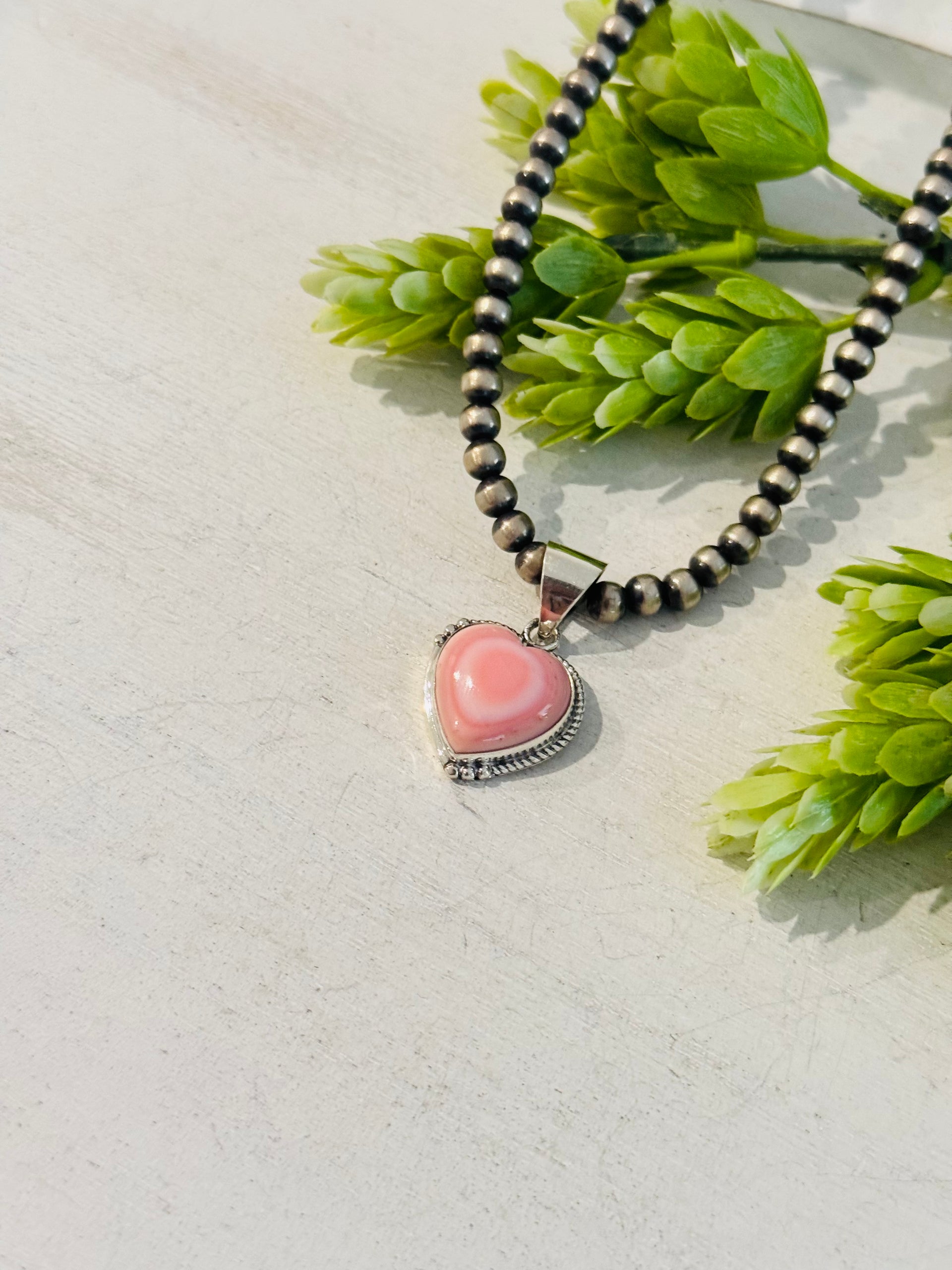 Southwest Pink Conch & Sterling Silver Hear Pendant