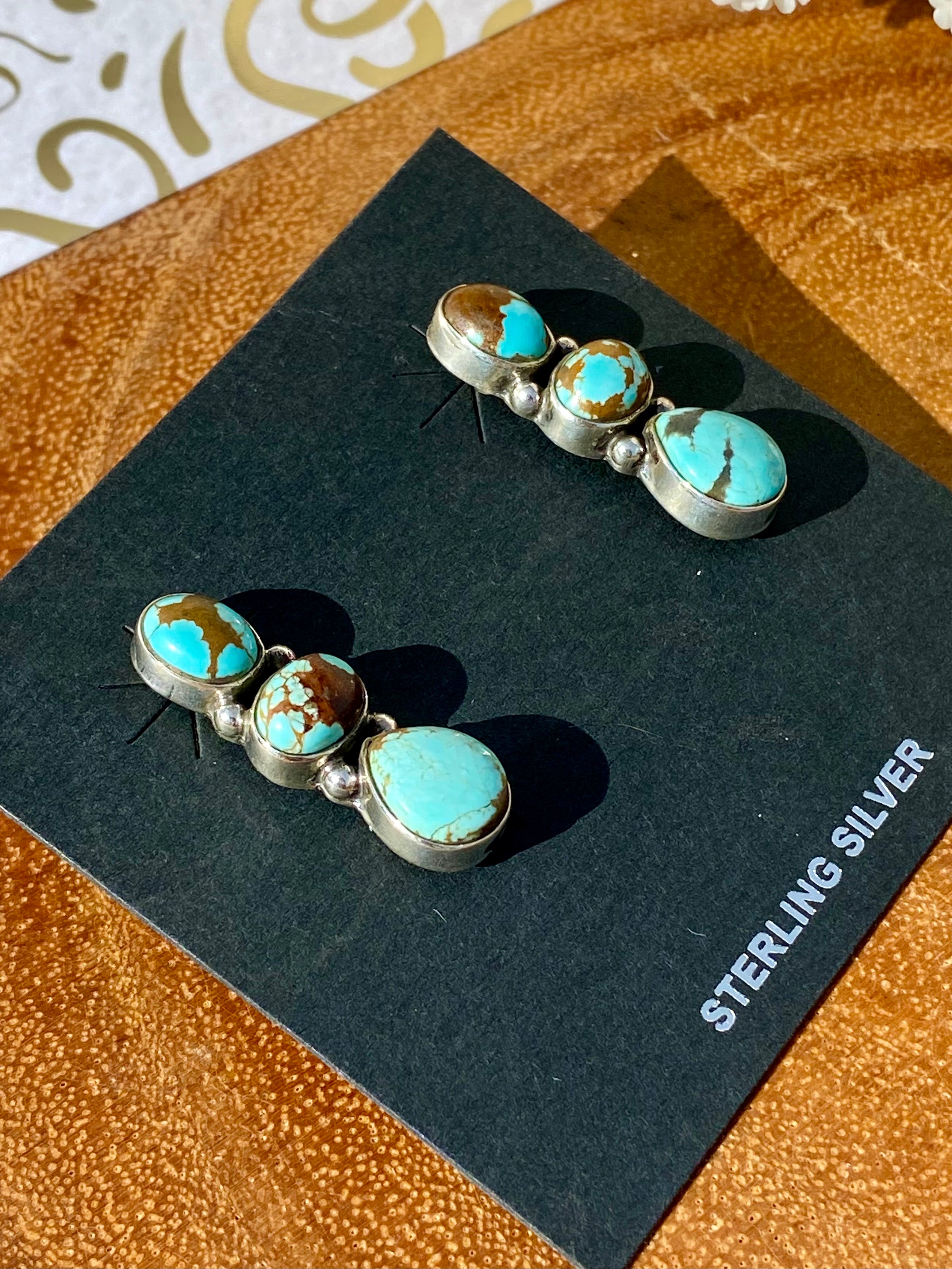 Southwest Handmade Number 8 Turquoise & Sterling Silver Post Earrings