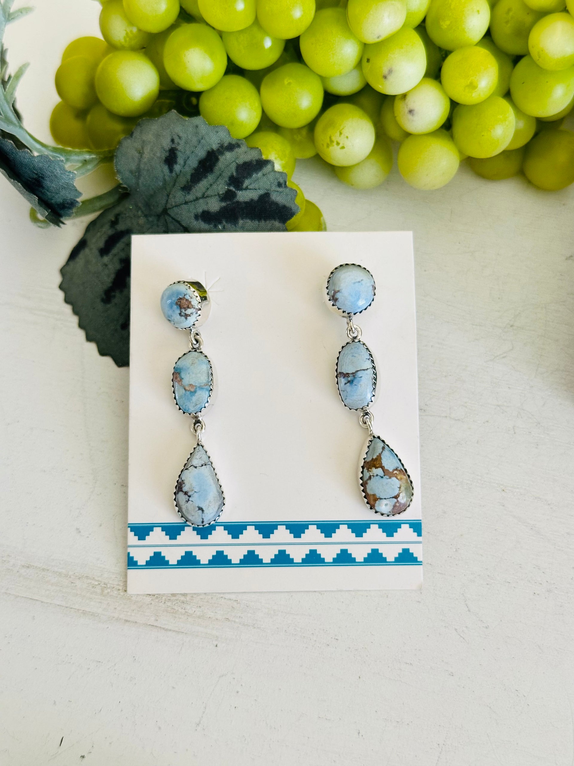 Southwest Handmade Golden Hills Turquoise & Sterling Silver Post Dangle Earrings