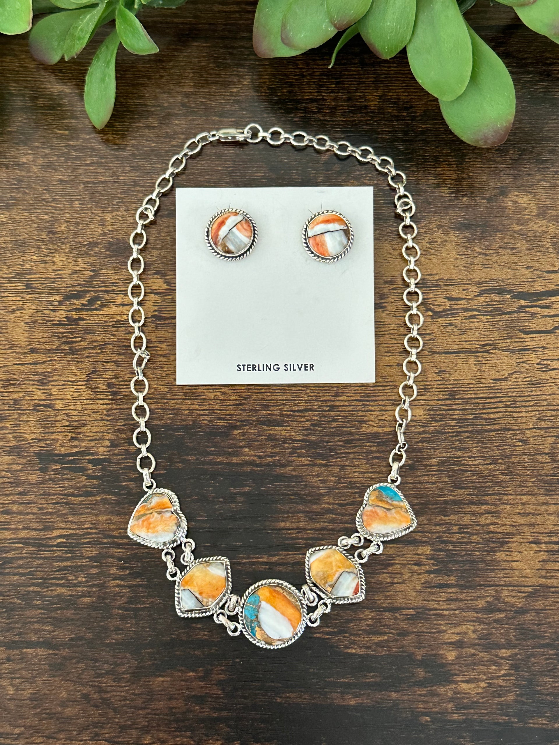 Southwest Made Mohave Turquoise & Sterling Silver Chocker Necklace Set