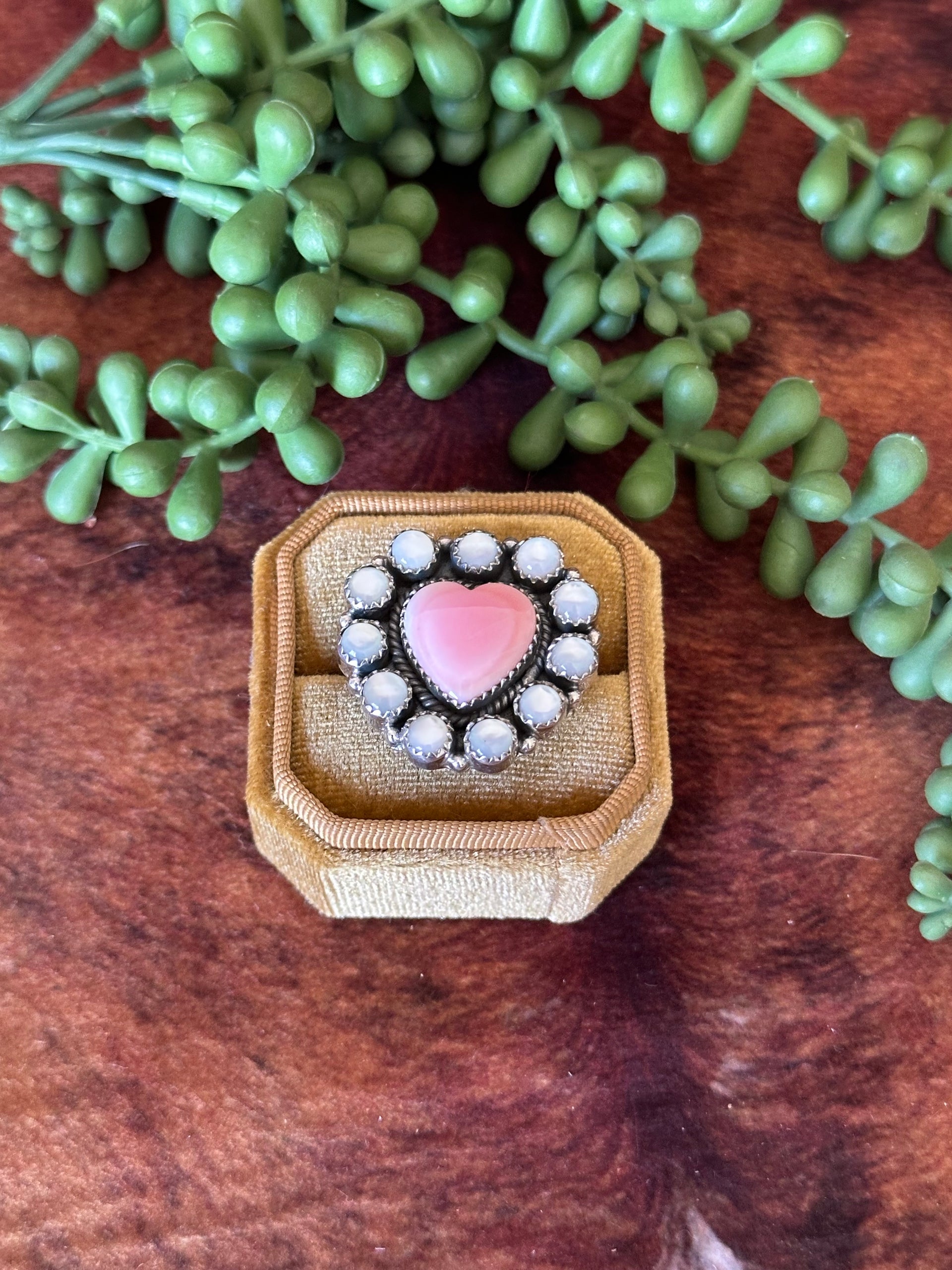 Southwest Handmade Multi Stone & Sterling Silver Adjustable Cluster Heart Ring